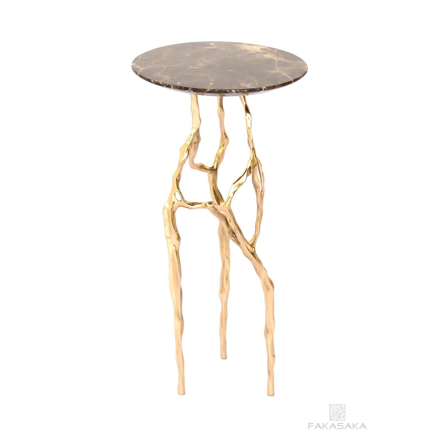 Bronze Sid Drink Table with Marrom Imperial Marble Top by Fakasaka Design For Sale