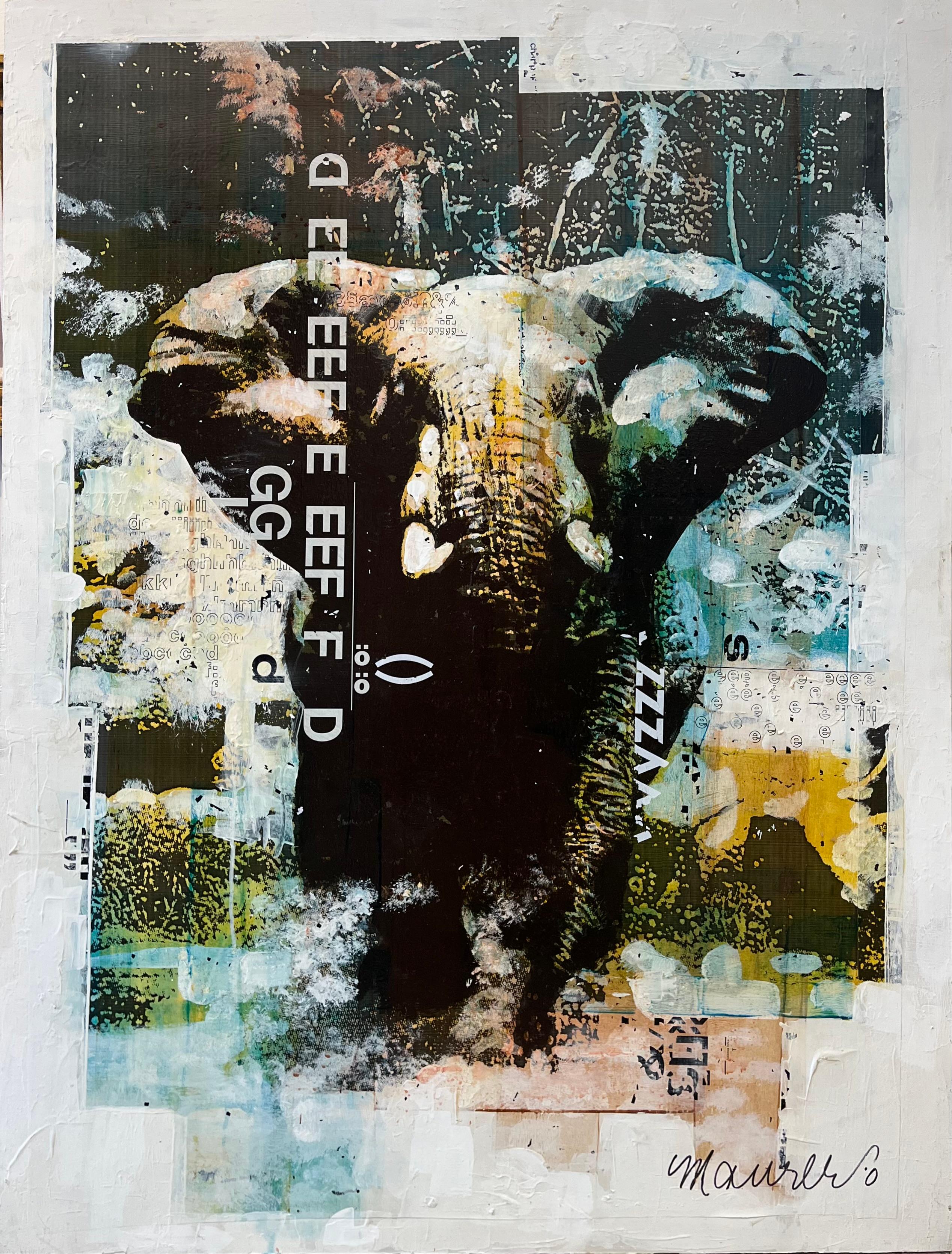 Original Bull Elephant - Mixed Media Art by Sid Maurer