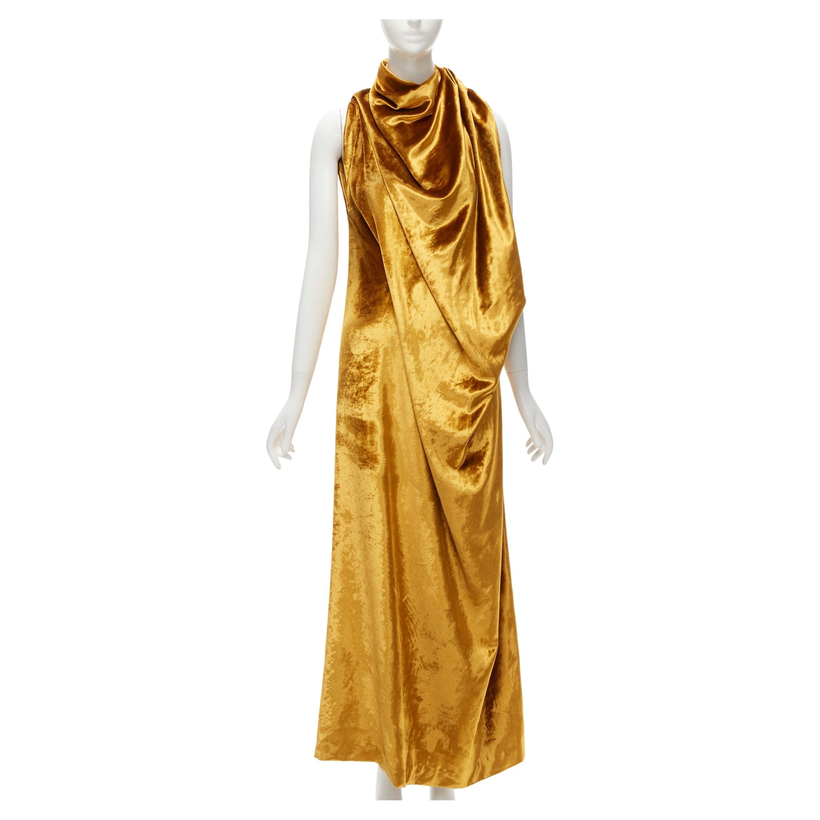 MYSTIQUE Gilded Metallic Gold High Slit Gown