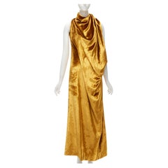 SID NEIGUM 2017 gold velvet drape high slit evening gown dress US6 M