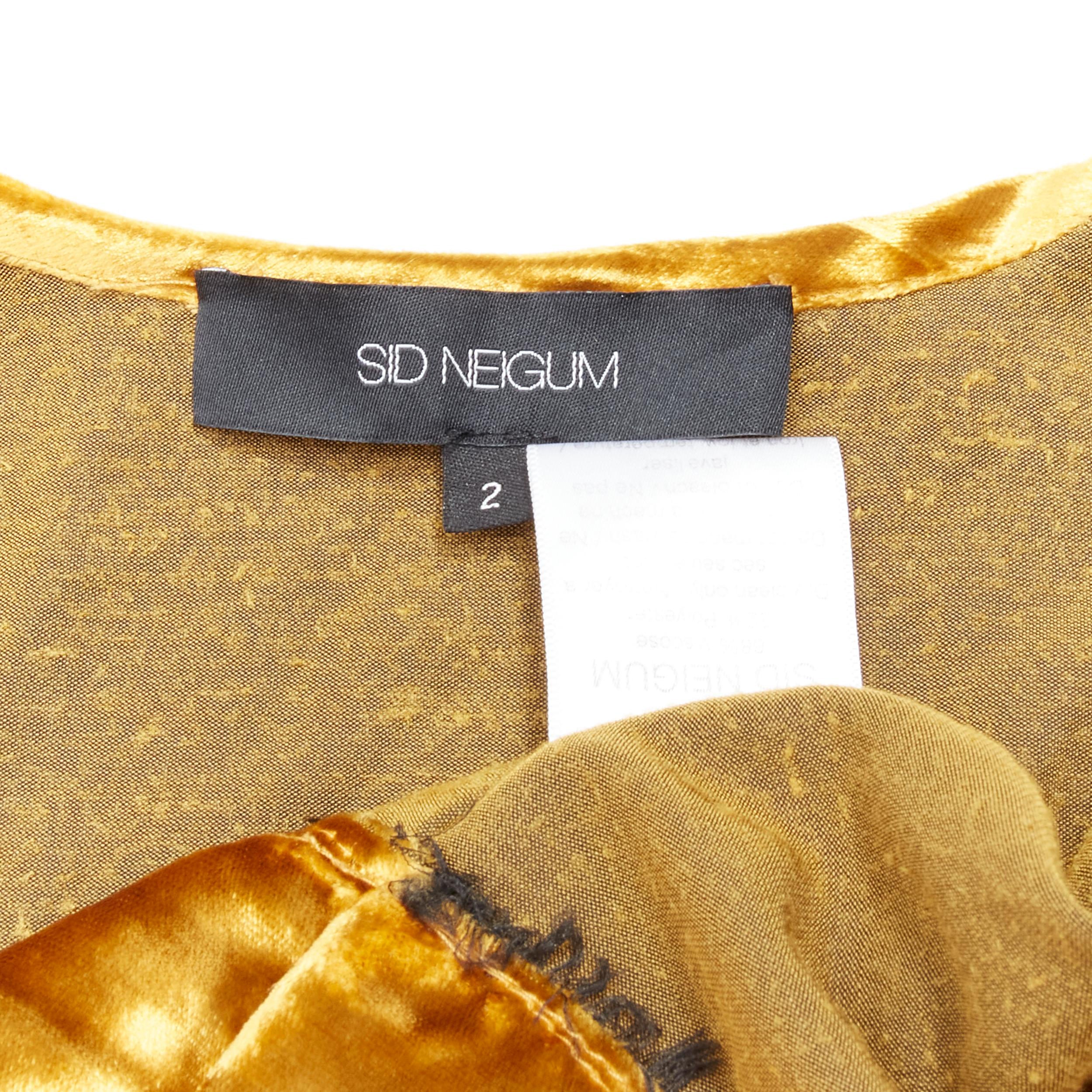 SID NEIGUM gold velvet black frayed seams wrap kimono robe jacket US2 S For Sale 2