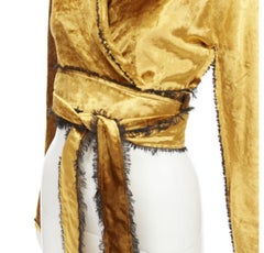 SID NEIGUM gold velvet black frayed seams wrap kimono robe jacket US2 S