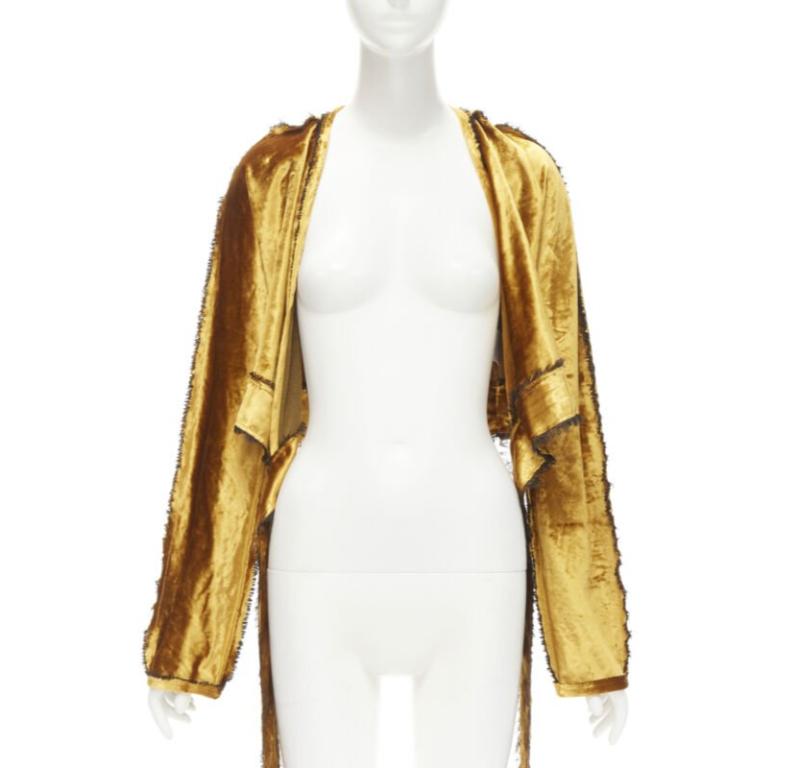 Brown SID NEIGUM gold velvet black frayed seams wrap kimono robe jacket US2 S For Sale