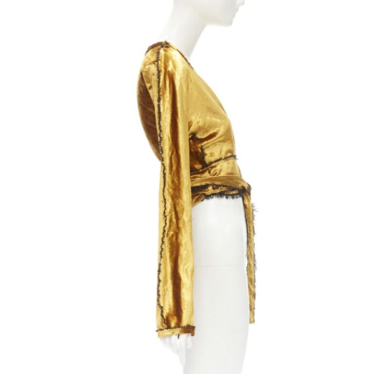 Women's SID NEIGUM gold velvet black frayed seams wrap kimono robe jacket US2 S For Sale
