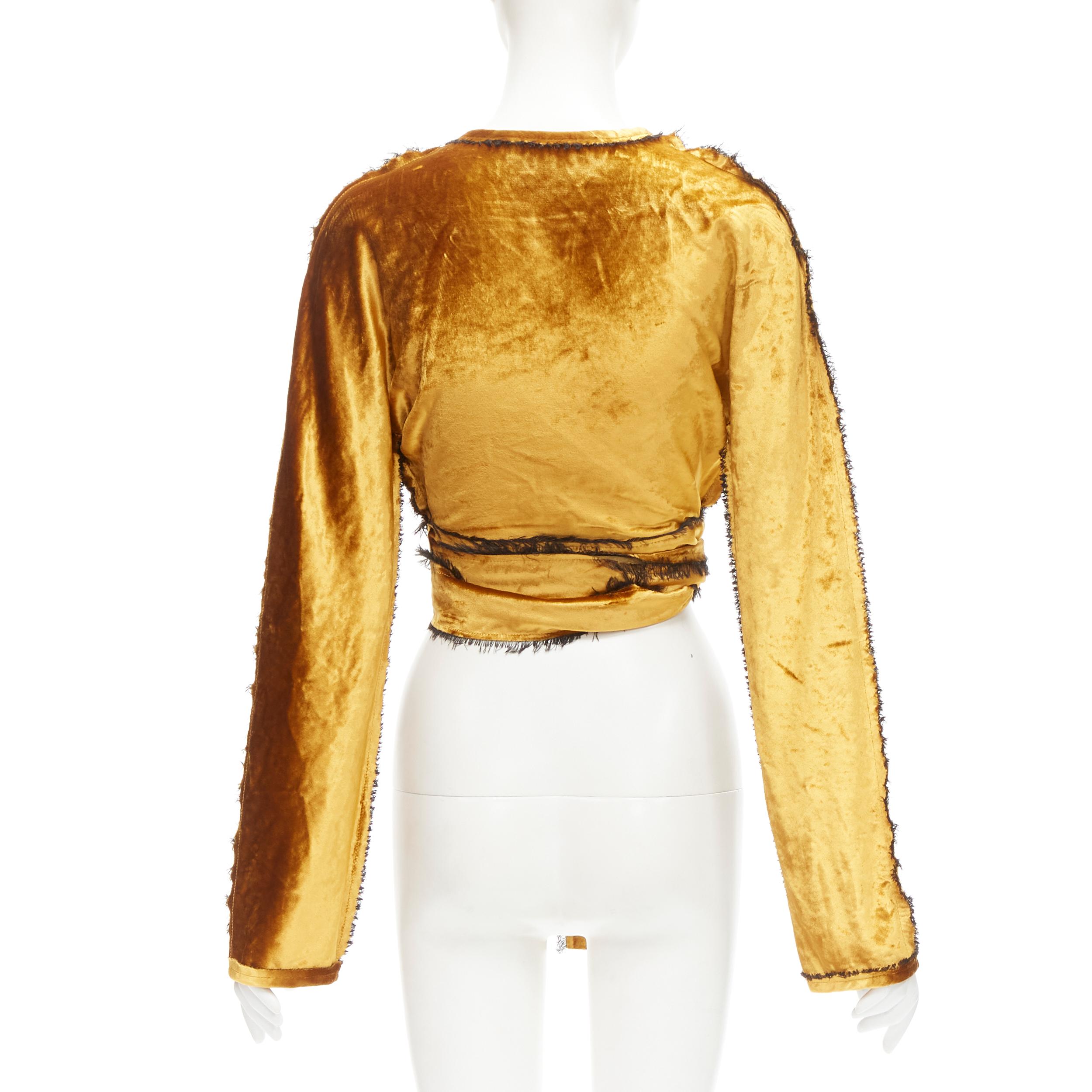 Orange SID NEIGUM gold velvet black frayed seams wrap kimono robe jacket US2 S For Sale