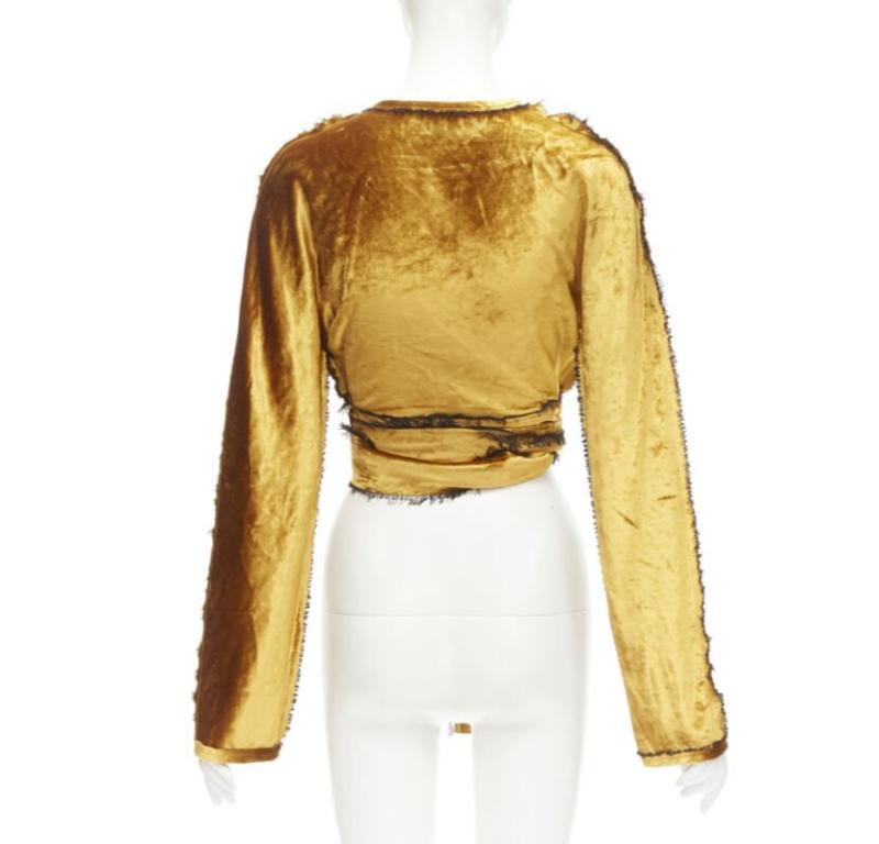 SID NEIGUM gold velvet black frayed seams wrap kimono robe jacket US2 S For Sale 1