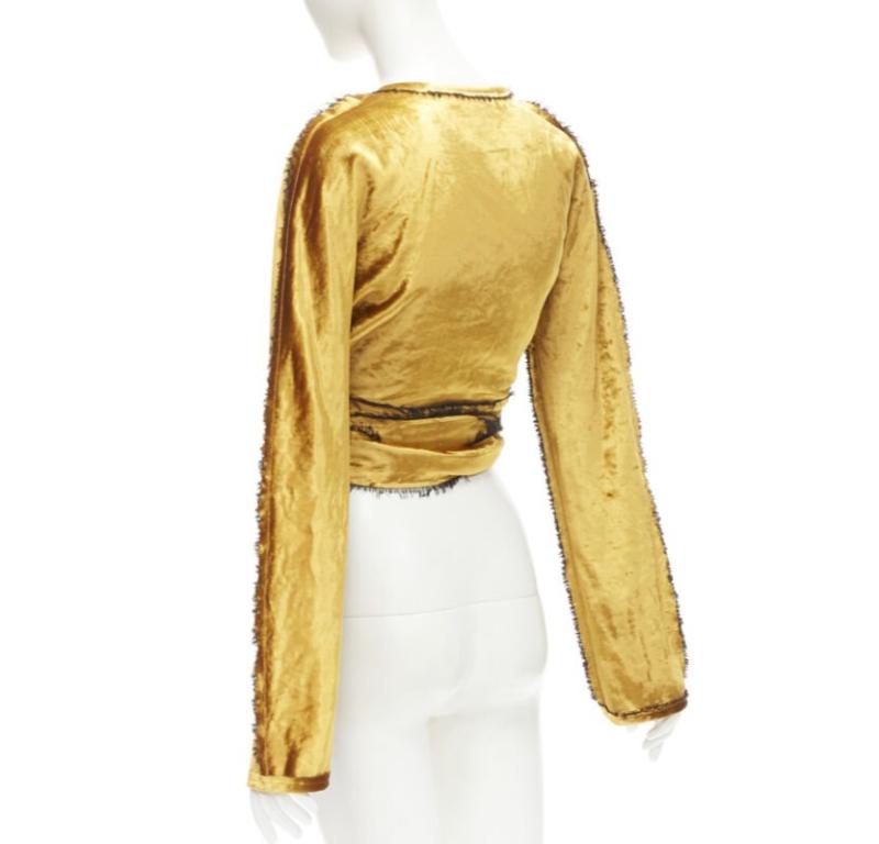 SID NEIGUM gold velvet black frayed seams wrap kimono robe jacket US2 S For Sale 2
