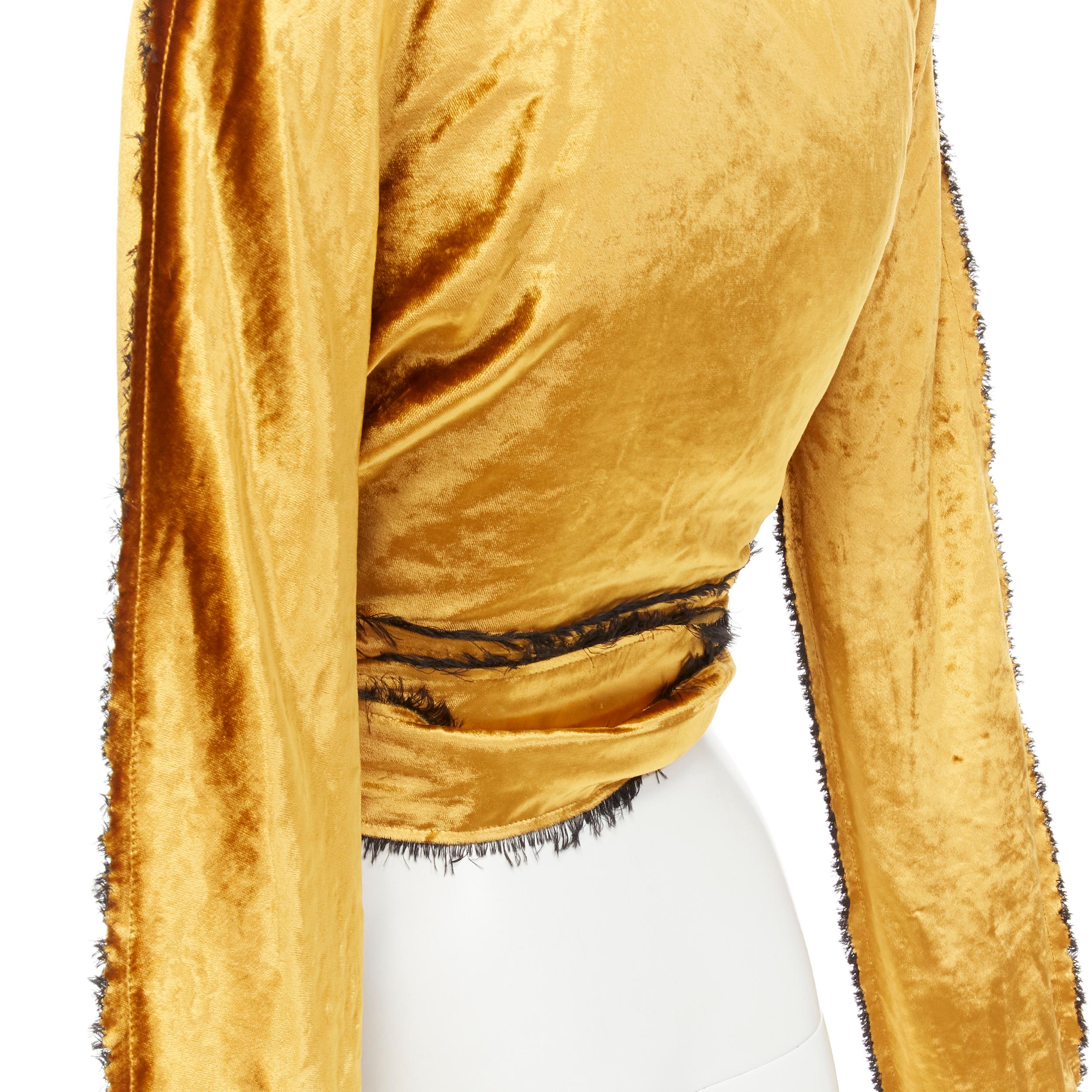 SID NEIGUM gold velvet black frayed seams wrap kimono robe jacket US2 S For Sale 1