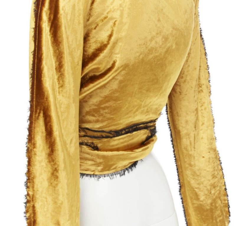 SID NEIGUM gold velvet black frayed seams wrap kimono robe jacket US2 S For Sale 4