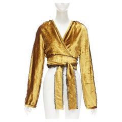 SID NEIGUM gold velvet black frayed seams wrap kimono robe jacket US2 S