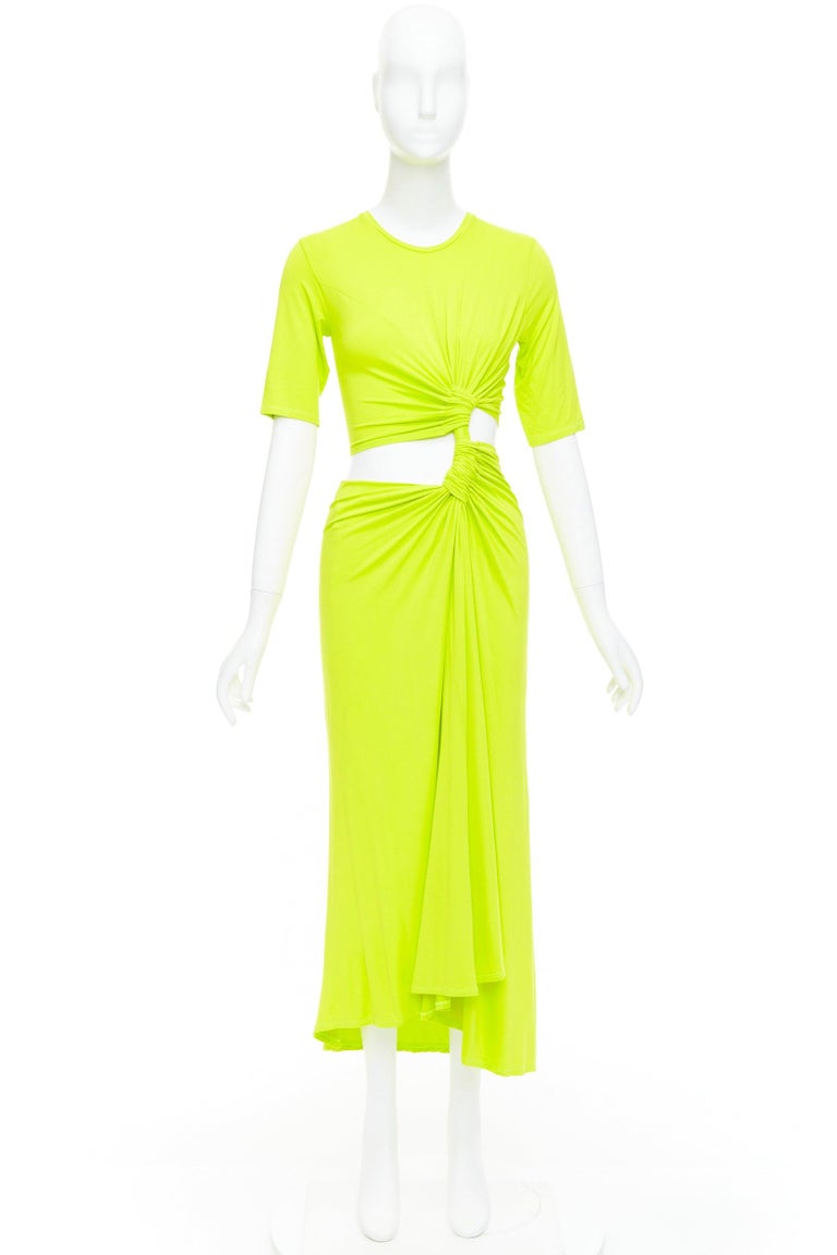 neon yellow cutout dress Neon Yellow Cut Out Suit Dress IRHAZ