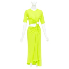 SID NEIGUM neon yellow stretch satin twist cut out draped dress XS