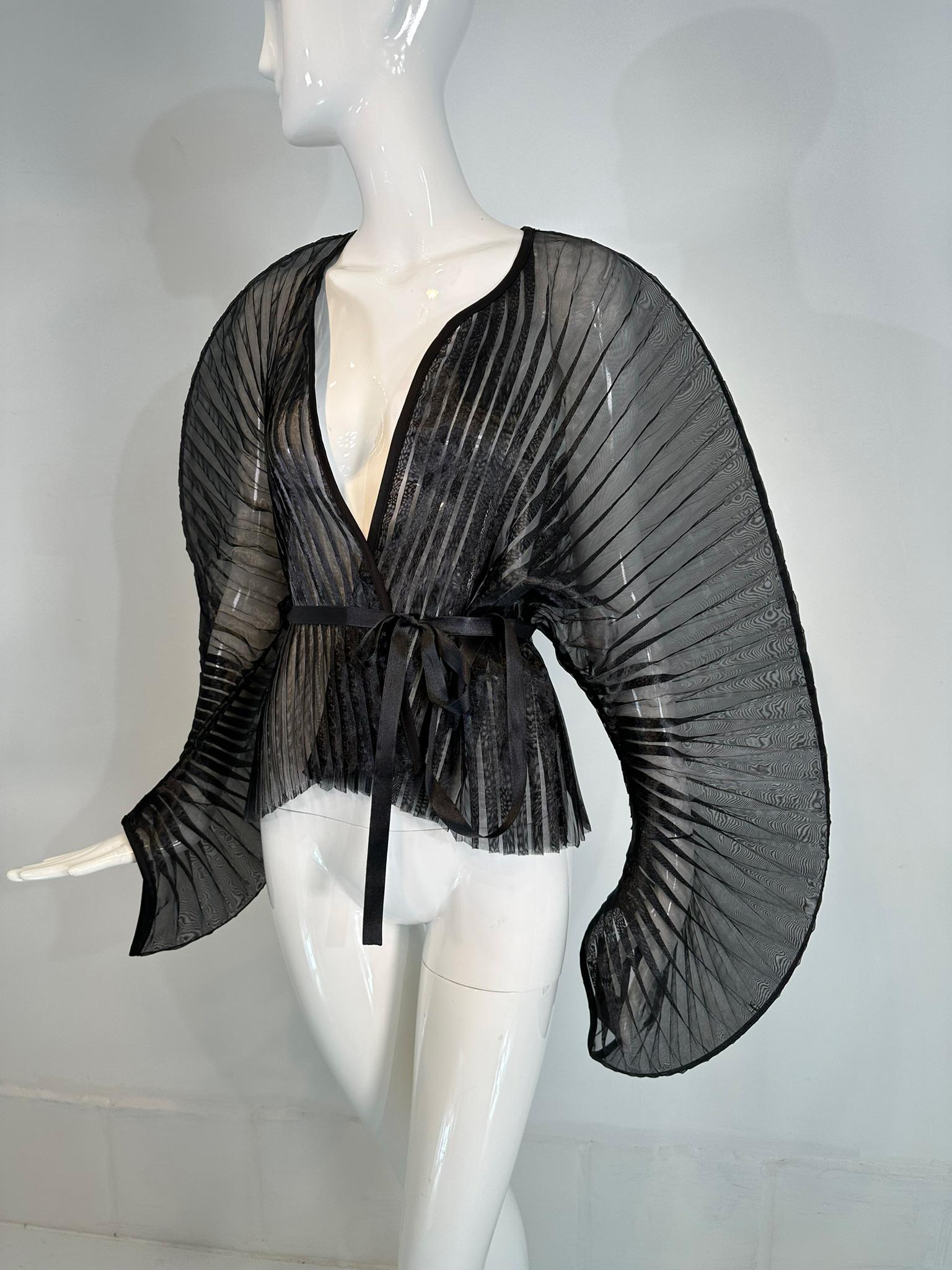 Black Sid Neigum Spring 2018 RTW Signature Sculptural Sheer Pleated Wired Wrap Top