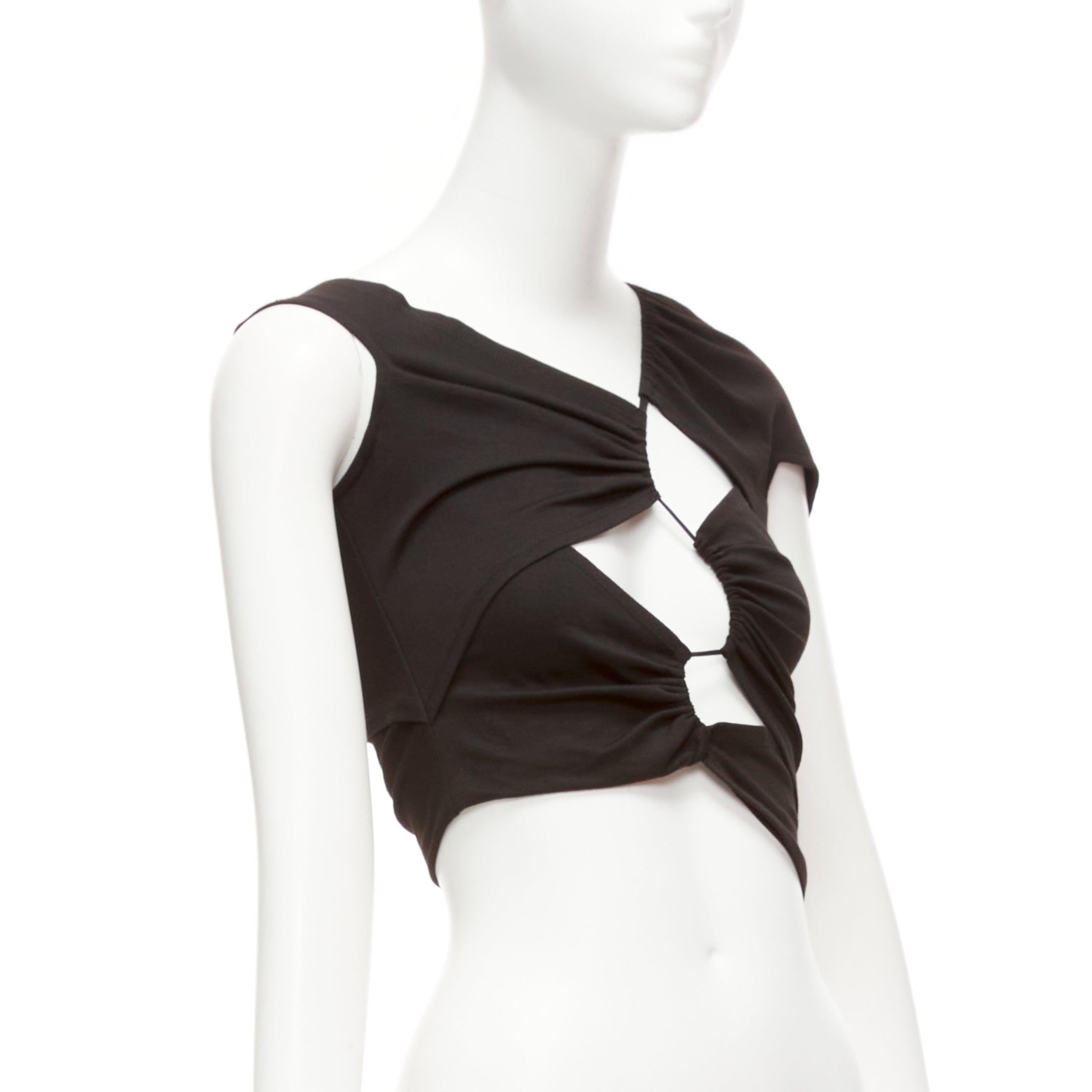 SID NEIGUM Tension black viscose blend cut out asymmetric crop top XS In Excellent Condition For Sale In Hong Kong, NT