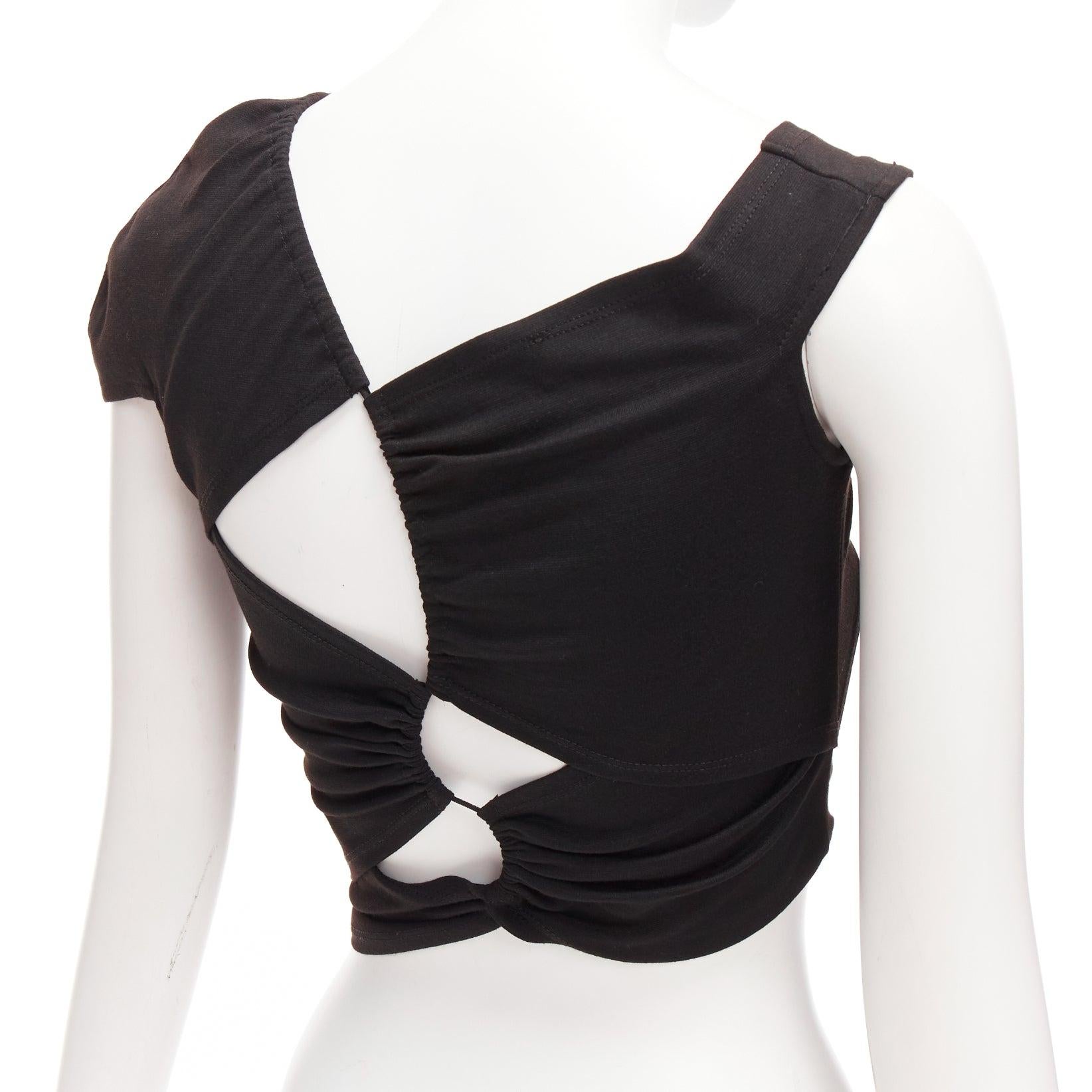 SID NEIGUM Tension black viscose blend cut out asymmetric crop top XS For Sale 3