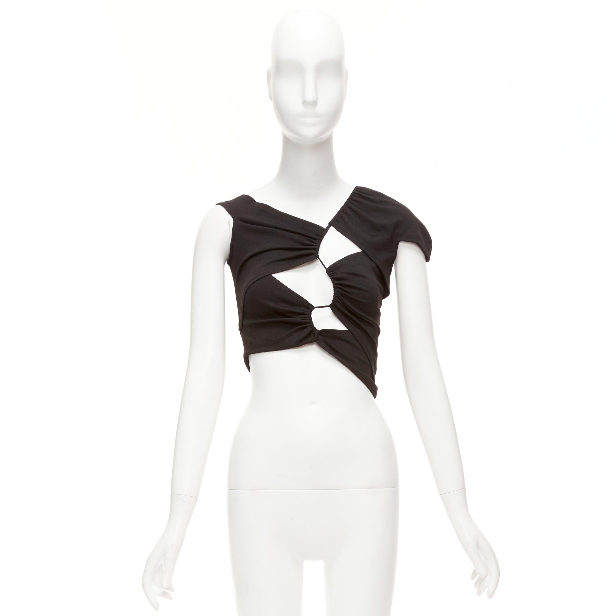 SID NEIGUM Tension black viscose blend cut out asymmetric crop top XS For Sale 5