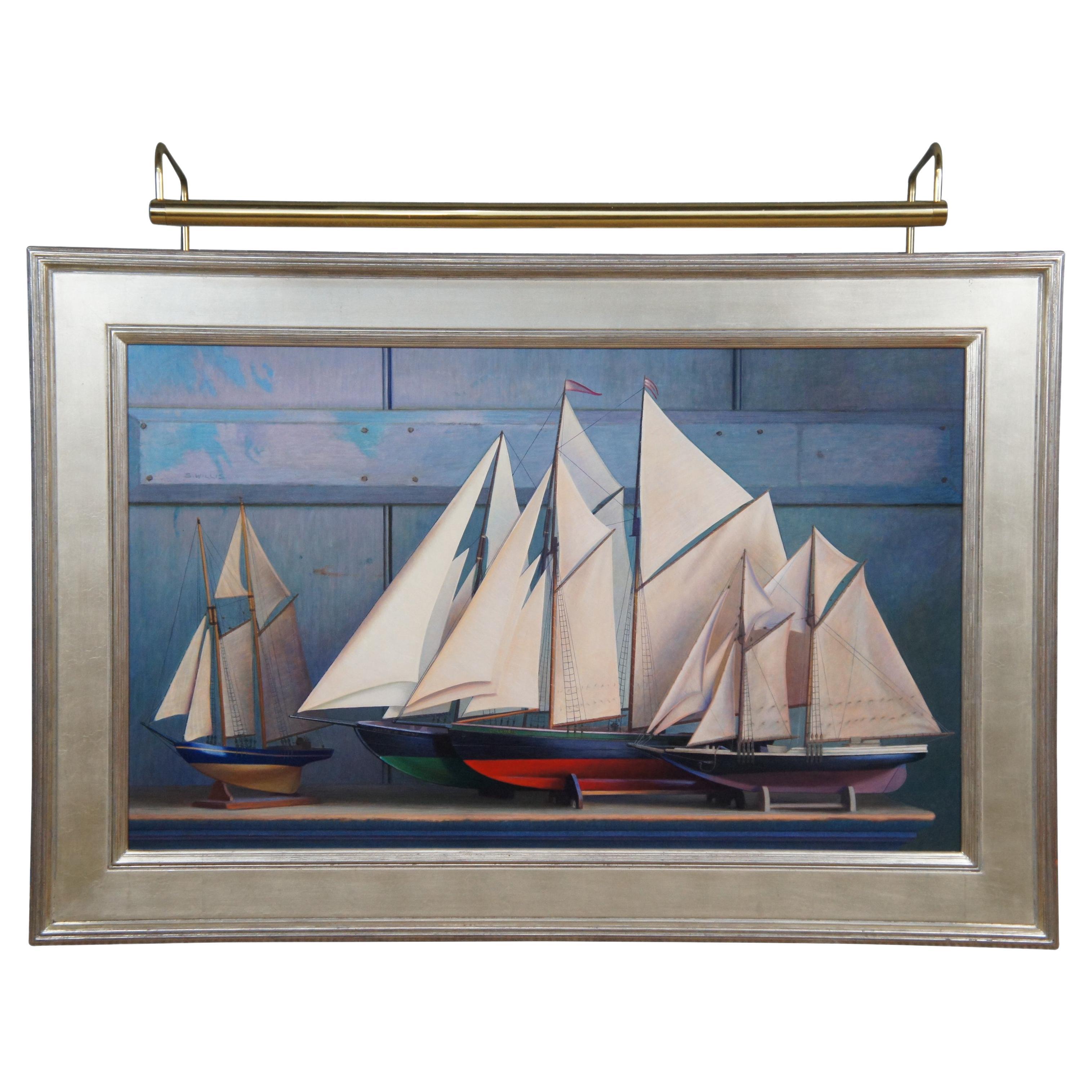 Sid Willis "Sails" Model Ship Still Life Maritime Oil Painting on Board Framed