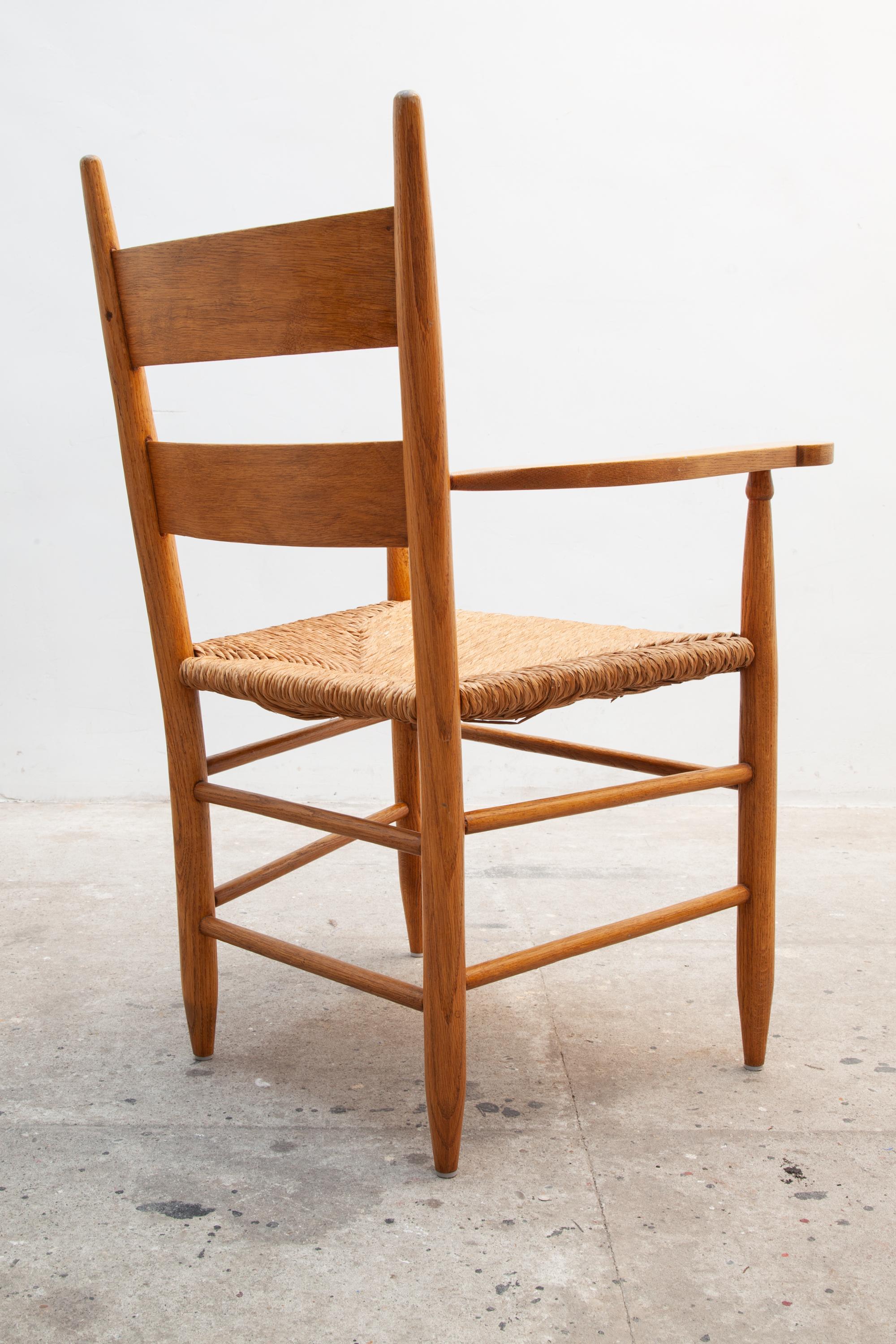 Scandinavian Modern Side Arm Chair with Raffia Seat, Sweden, 1960s