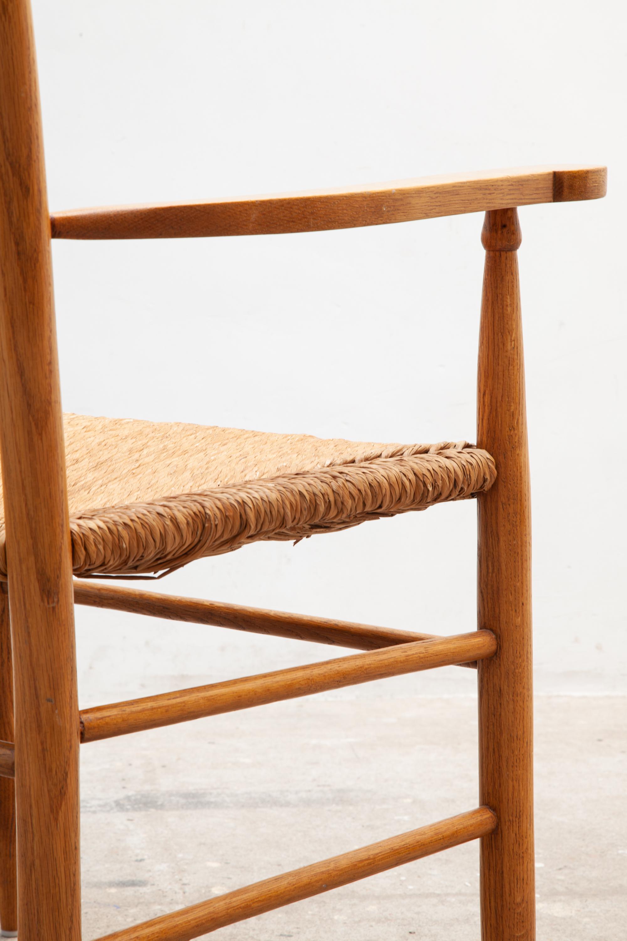 Swedish Side Arm Chair with Raffia Seat, Sweden, 1960s