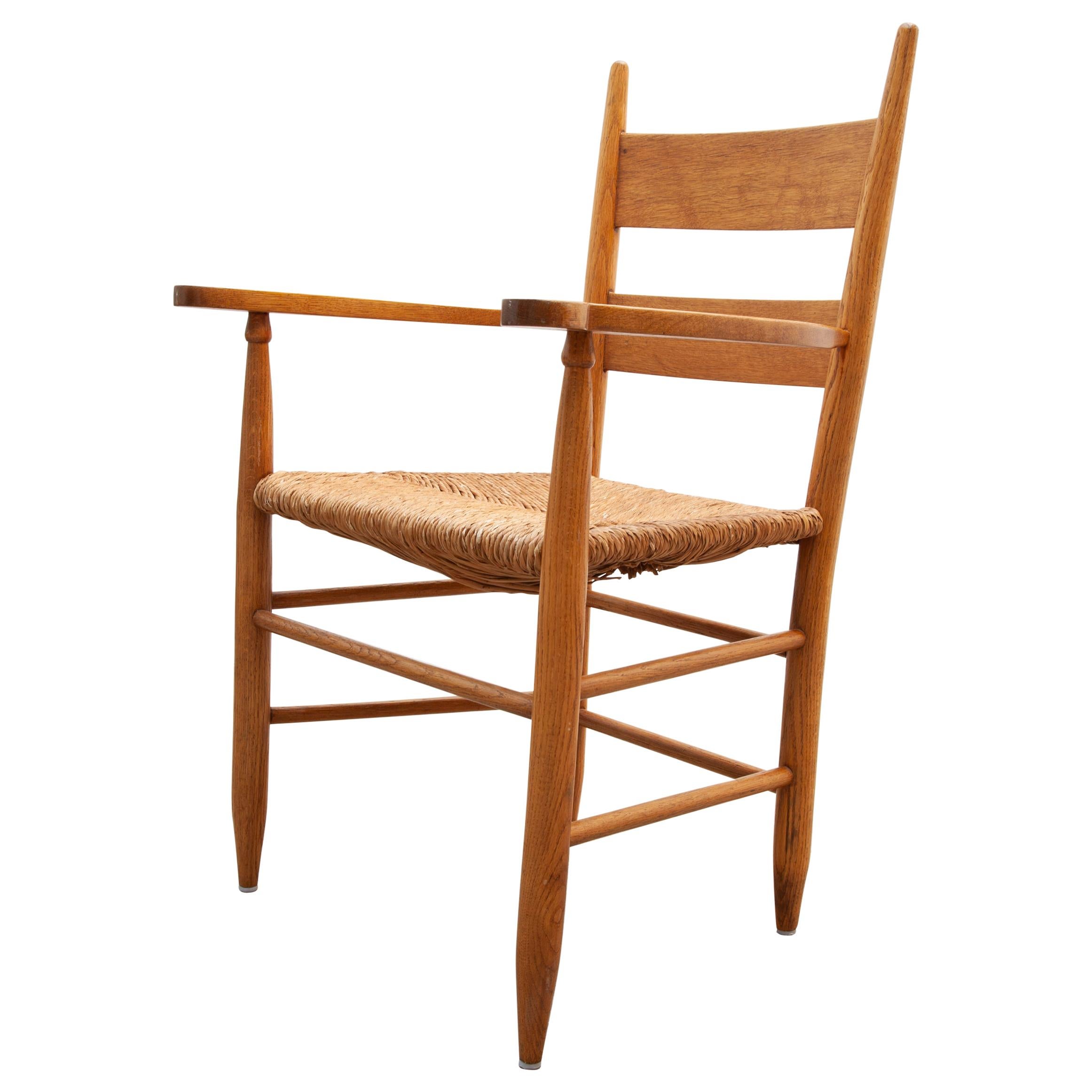 Side Arm Chair with Raffia Seat, Sweden, 1960s