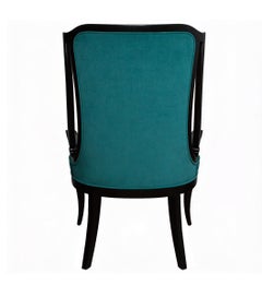 Side Armchair in Art Deco Style with Curved Frame, Turquoise Upholstery Fabric