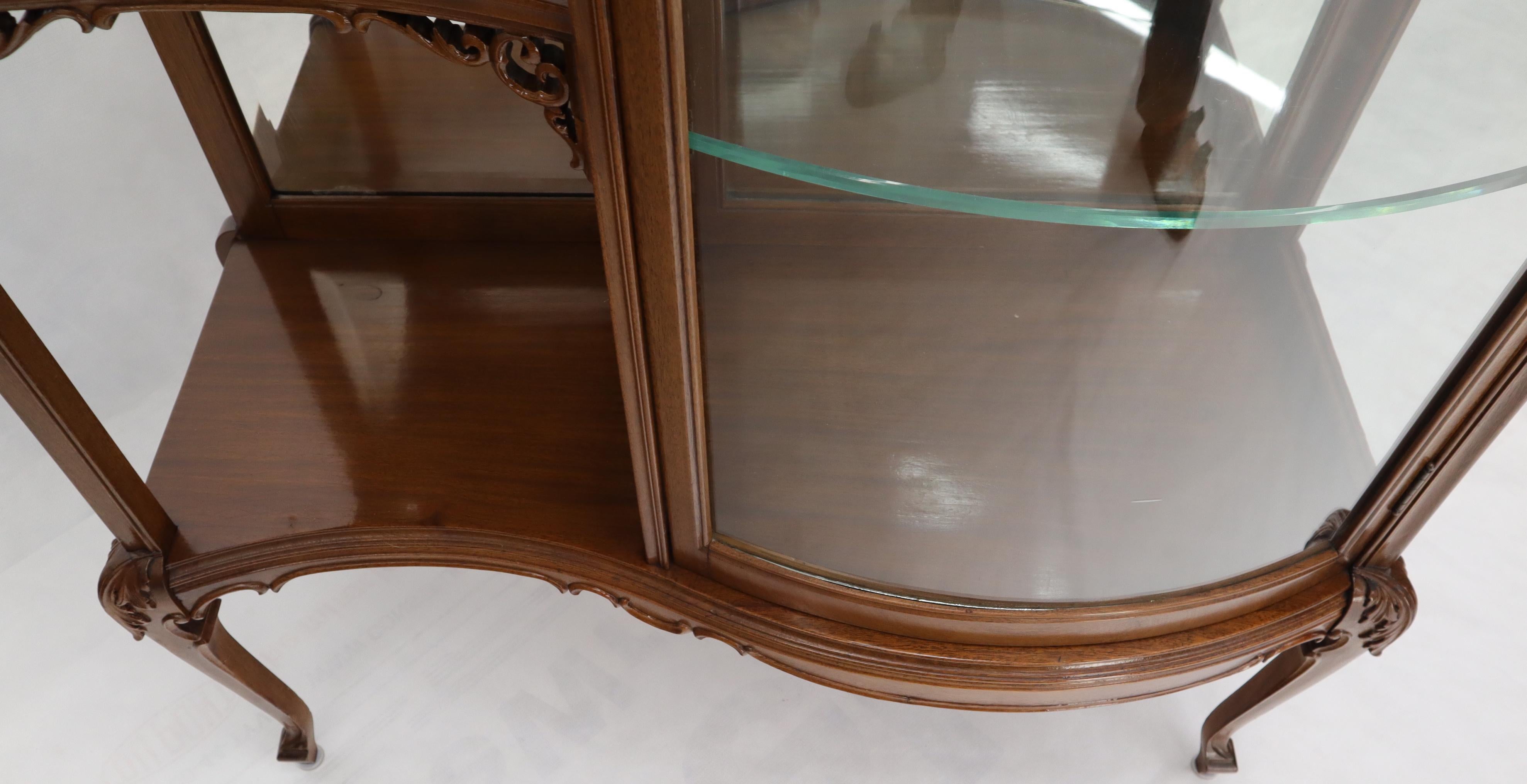 Walnut Side by Side Elegant Art Nouveau Style Bookcase Mirrored Bowed Glass Door Curio
