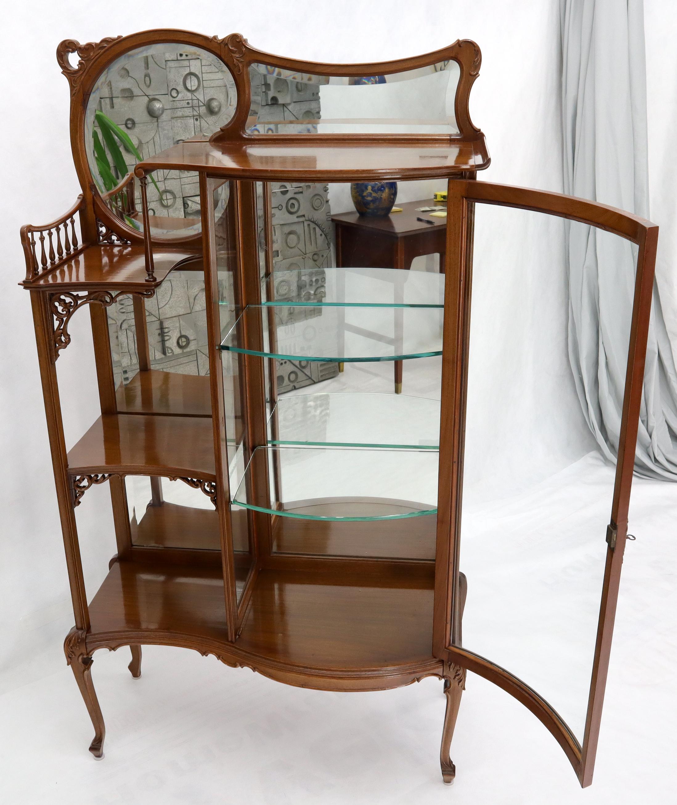 Side by Side Elegant Art Nouveau Style Bookcase Mirrored Bowed Glass Door Curio 4