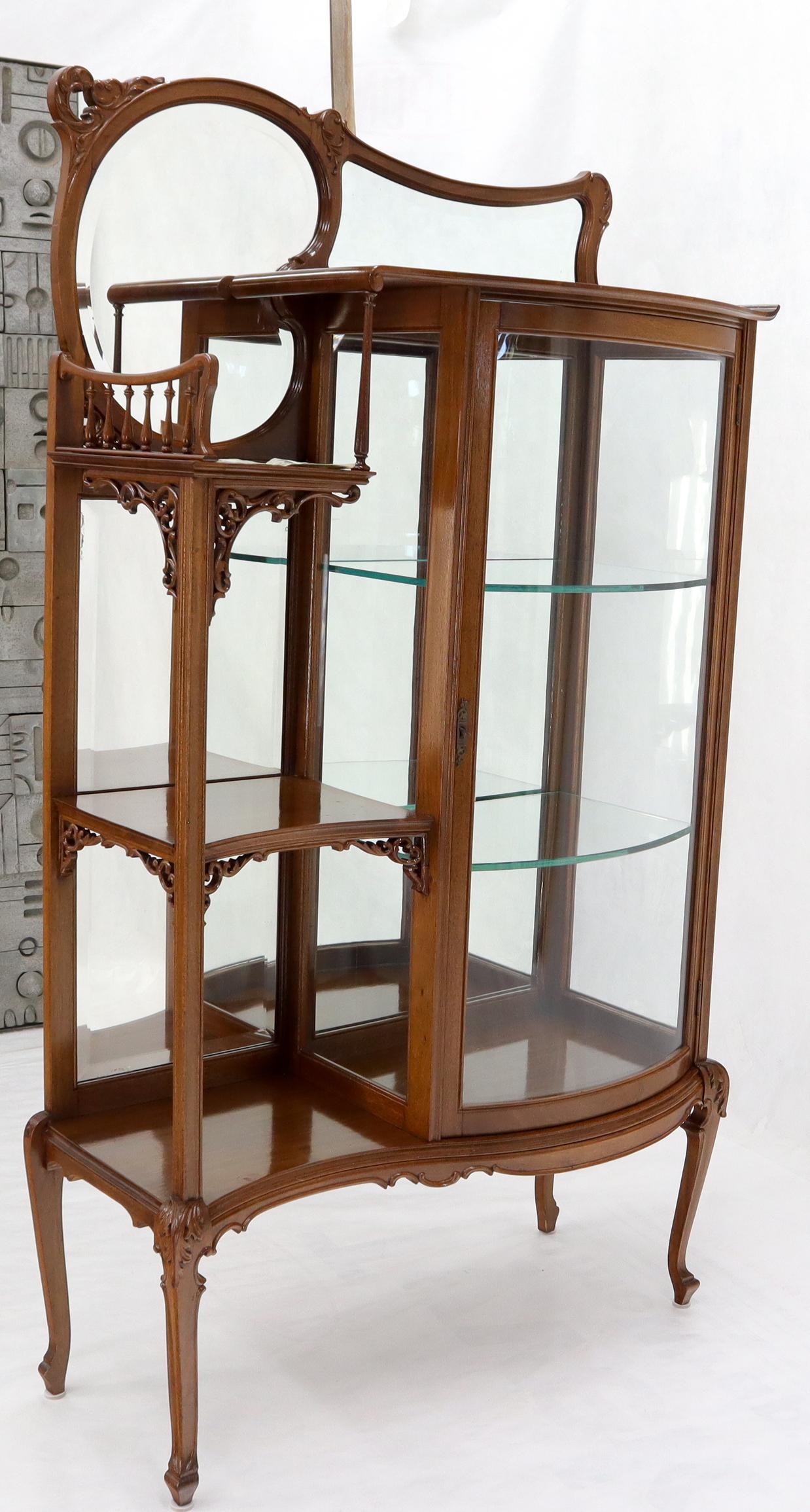 Side by Side Elegant Art Nouveau Style Bookcase Mirrored Bowed Glass Door Curio 7