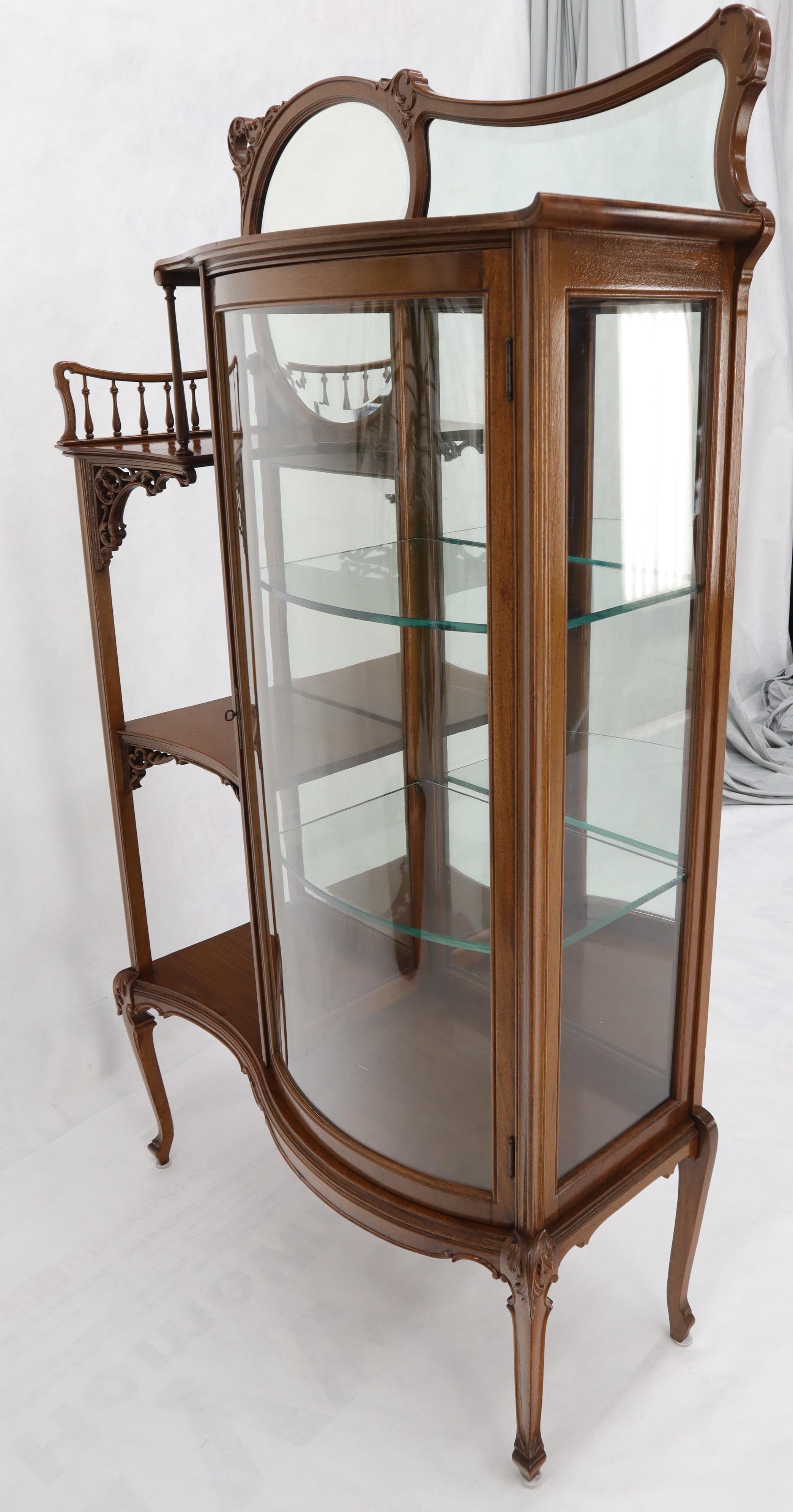 American Side by Side Elegant Art Nouveau Style Bookcase Mirrored Bowed Glass Door Curio
