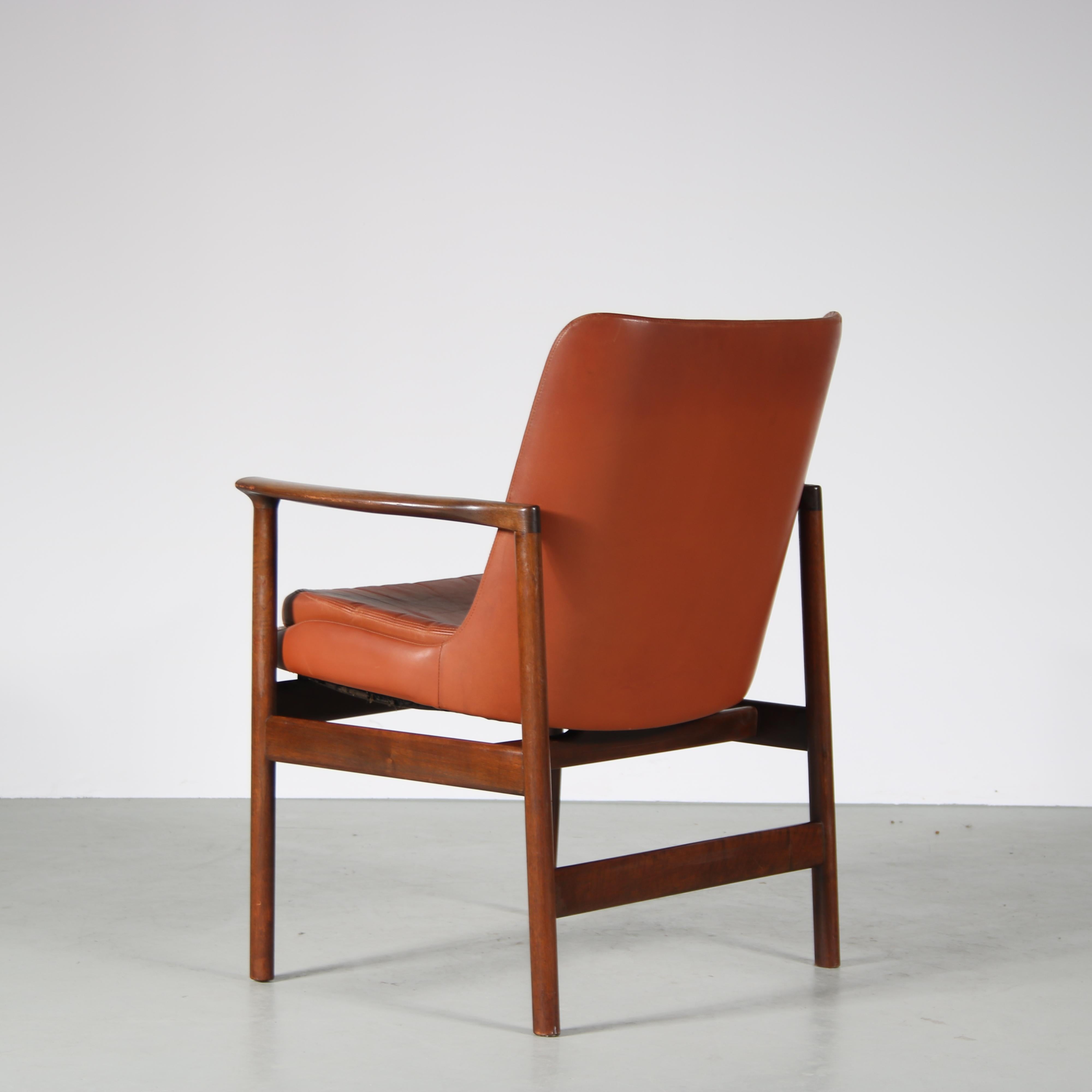 Leather Side Chair by Ib Kofod Larsen for Fröschen Sitform, Germany, 1960
