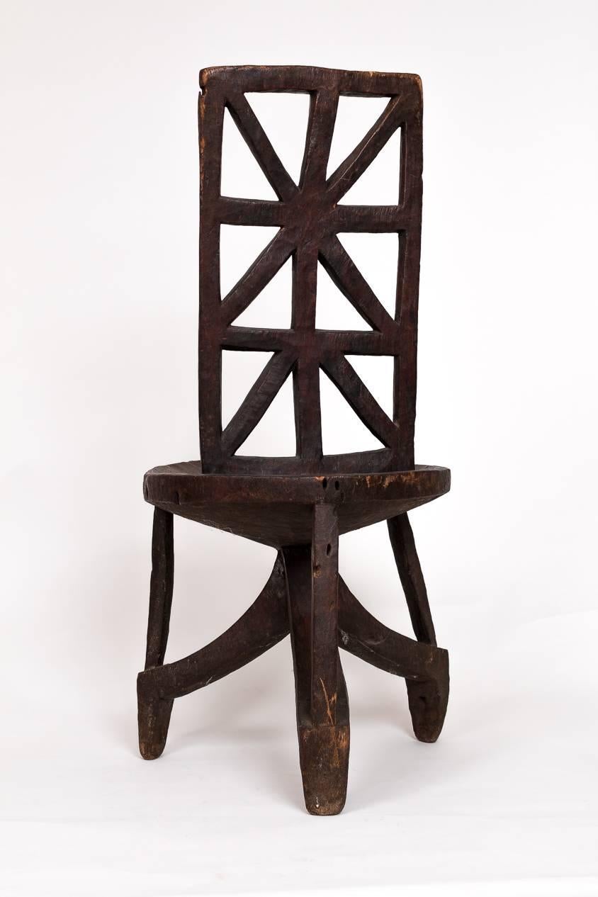 Colonial Revival Antique Side Chair from Ethiopia with Lattice Back