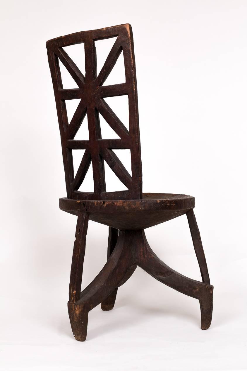 Ethiopian Antique Side Chair from Ethiopia with Lattice Back