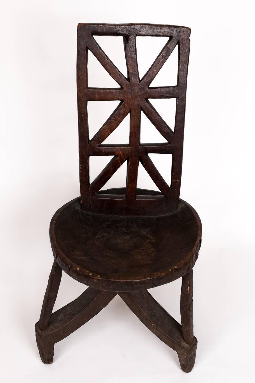 Antique Side Chair from Ethiopia with Lattice Back In Good Condition In New York, NY