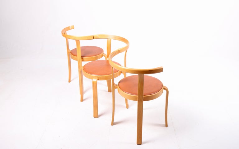 Late 20th Century Side Chair in Beech and Patinated Leather, Designed by Rud Thygesen, 1980 For Sale
