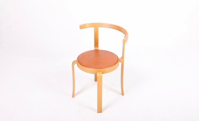 Side Chair in Beech and Patinated Leather, Designed by Rud Thygesen, 1980 For Sale 1
