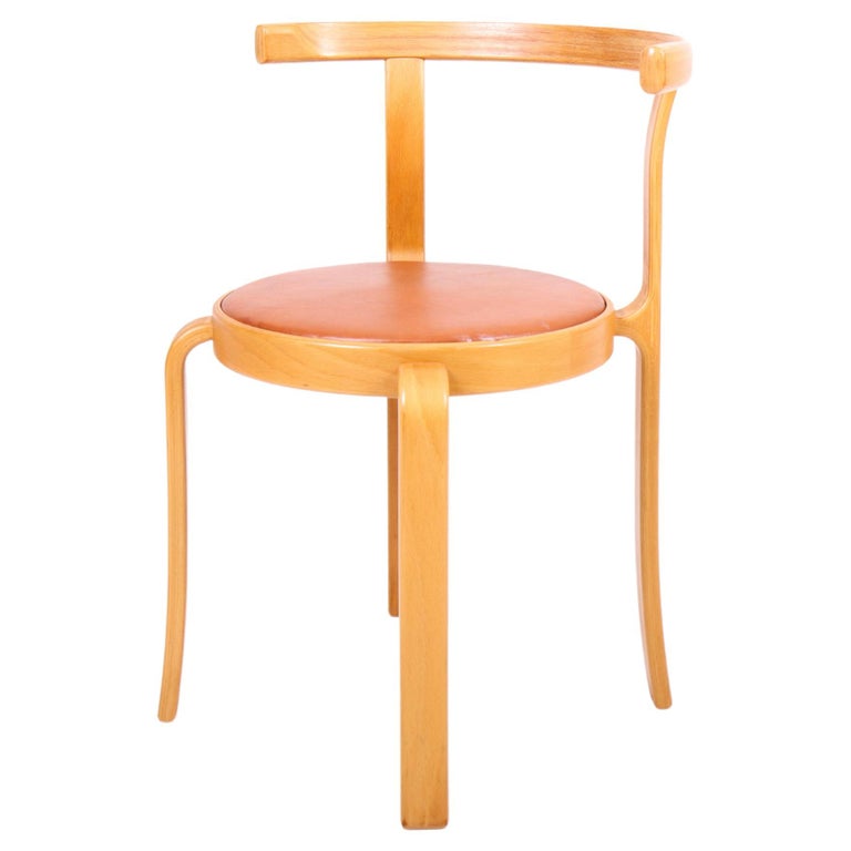 Side Chair in Beech and Patinated Leather, Designed by Rud Thygesen, 1980 For Sale