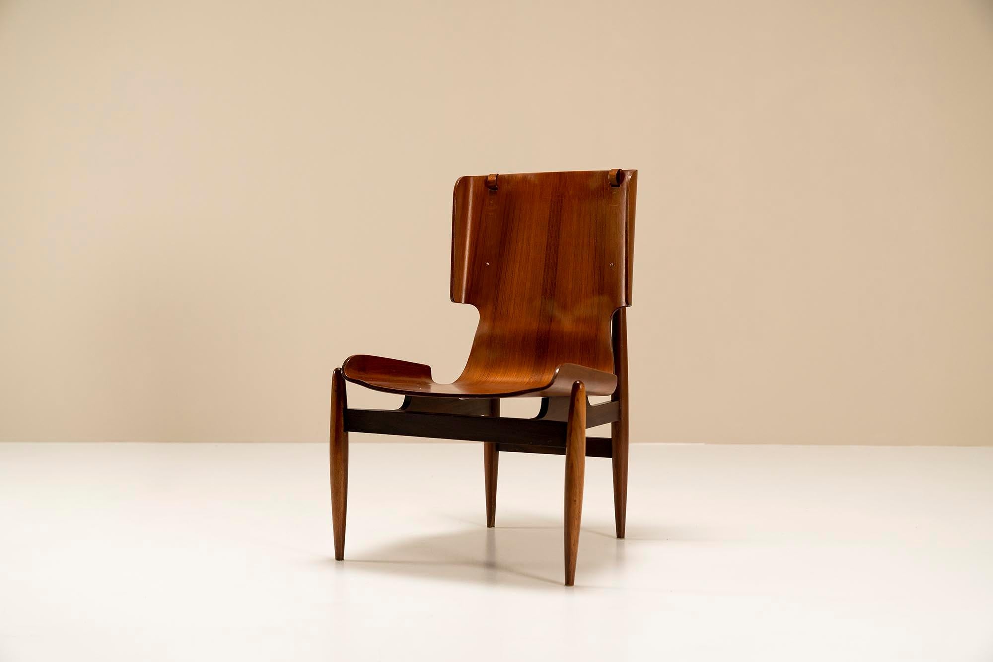 Mid-20th Century Side Chair in Bentwood with Rosewood Veneer by Barovero Turin, Italy, 1960s