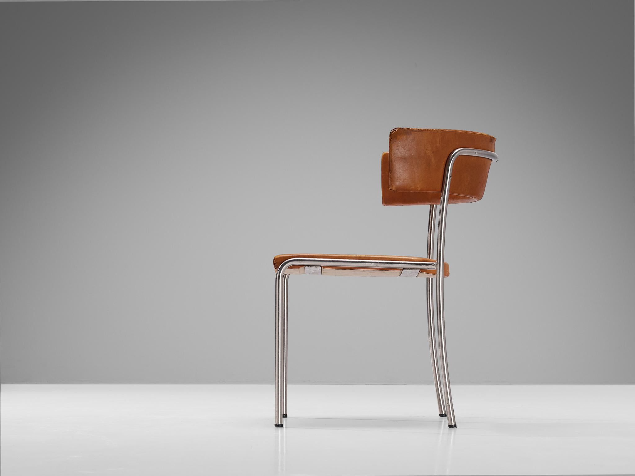 Mid-Century Modern Erik Karlström Side Chair in Leather and Chromed Steel For Sale
