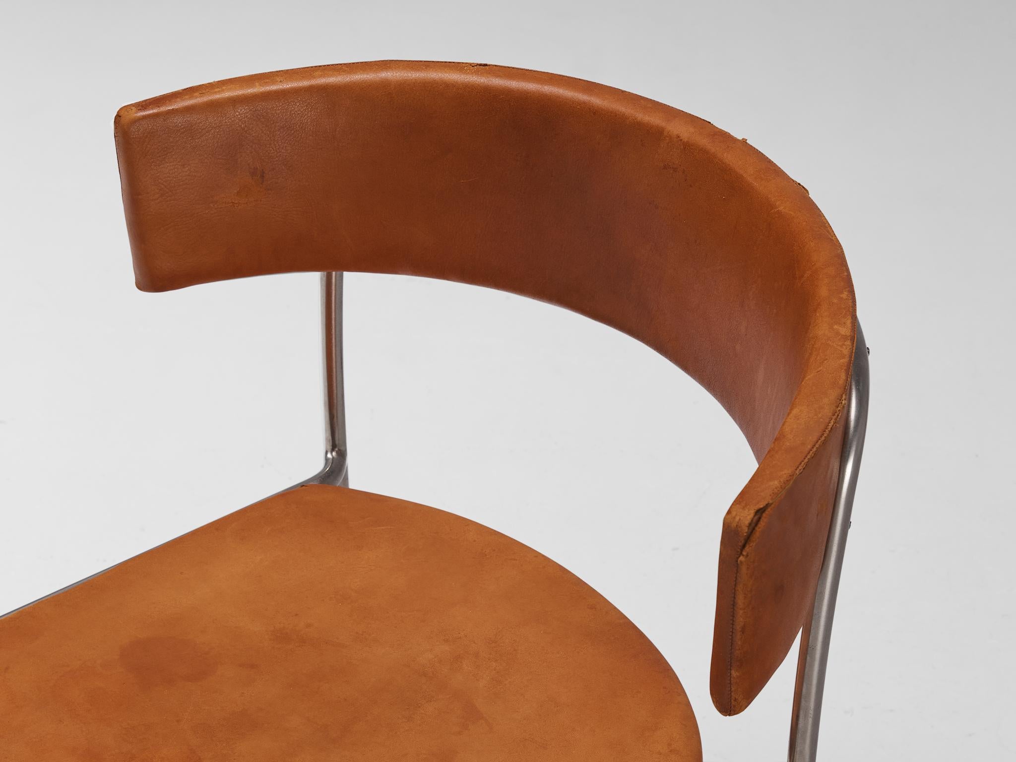 Swedish Erik Karlström Side Chair in Leather and Chromed Steel For Sale
