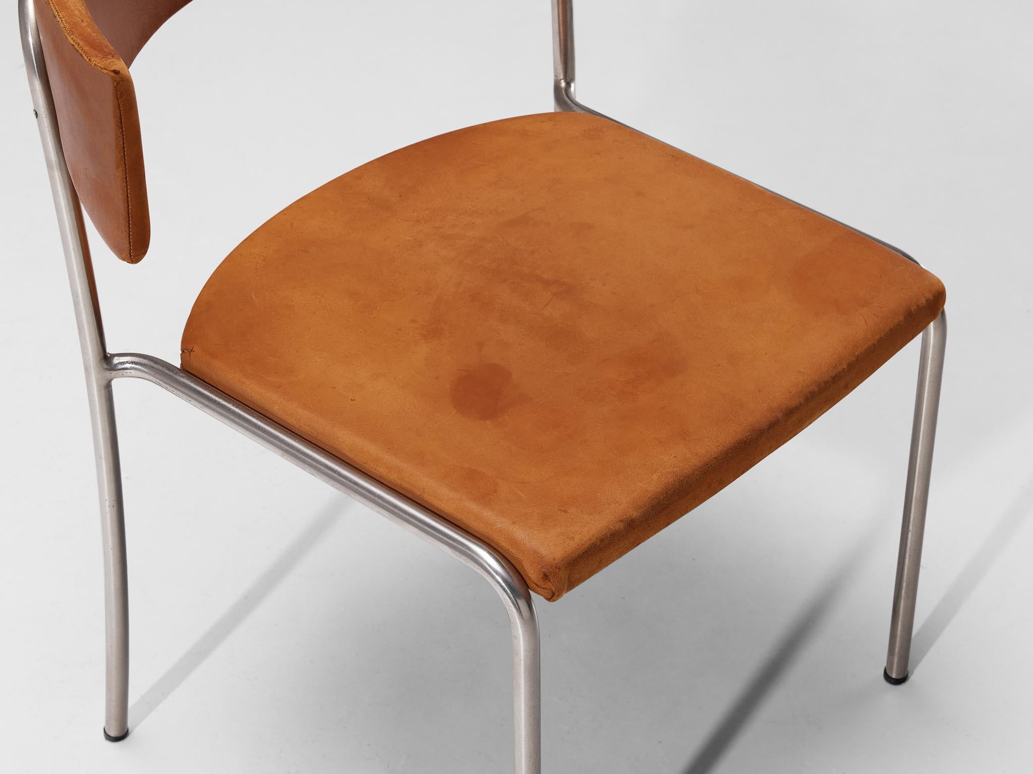 Mid-20th Century Erik Karlström Side Chair in Leather and Chromed Steel For Sale