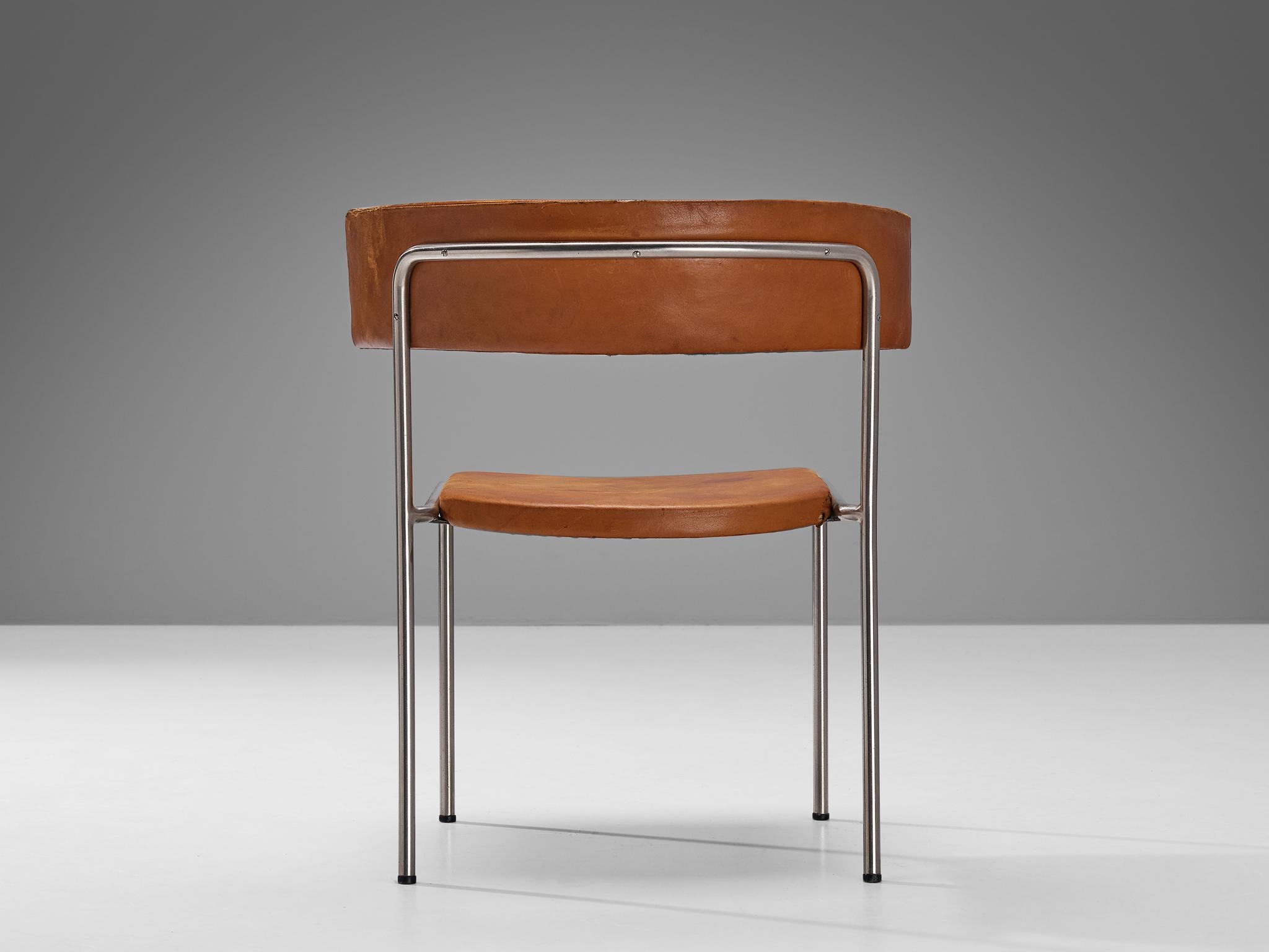 Erik Karlström Side Chair in Leather and Chromed Steel For Sale 1