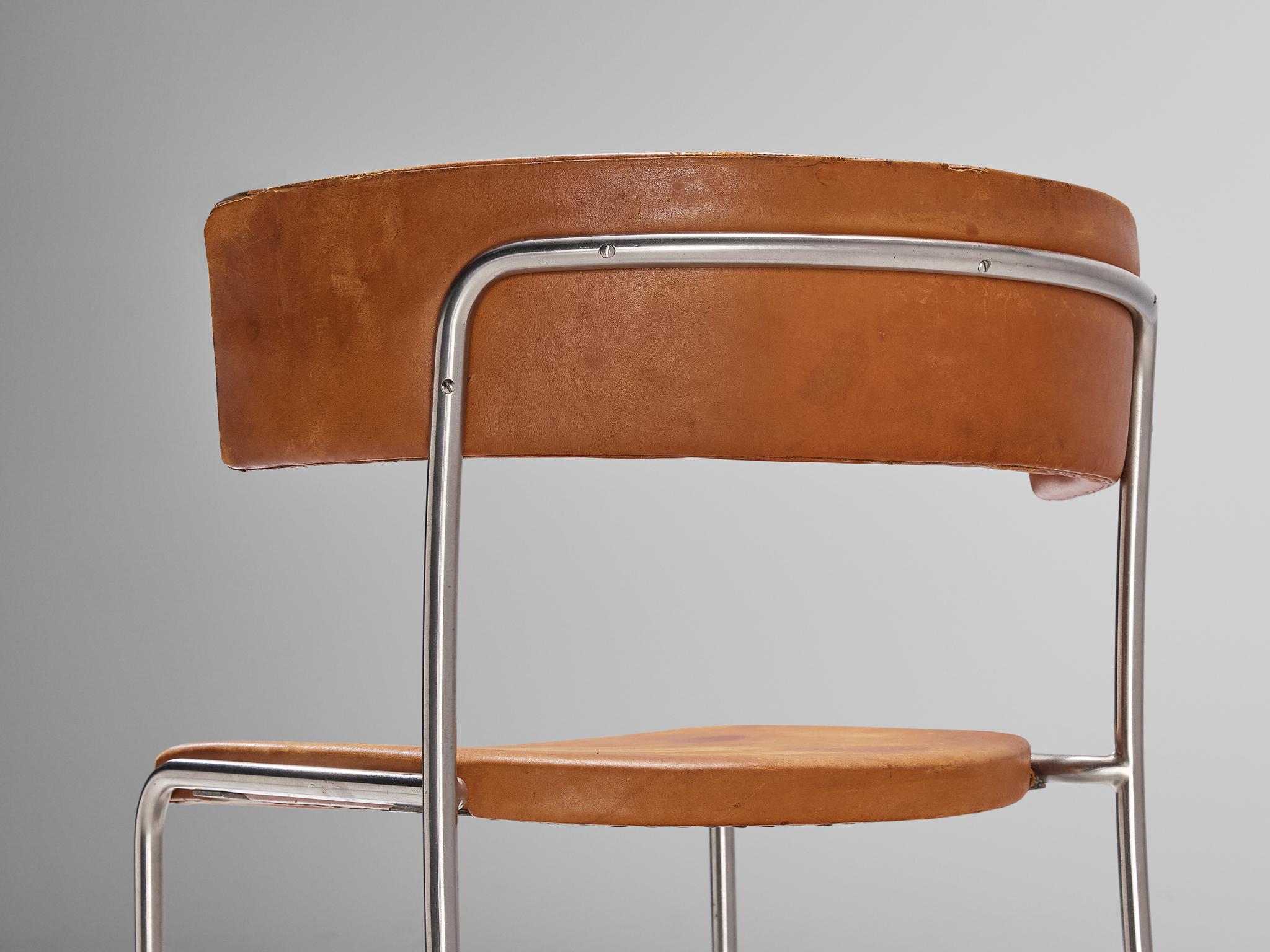 Erik Karlström Side Chair in Leather and Chromed Steel For Sale 2