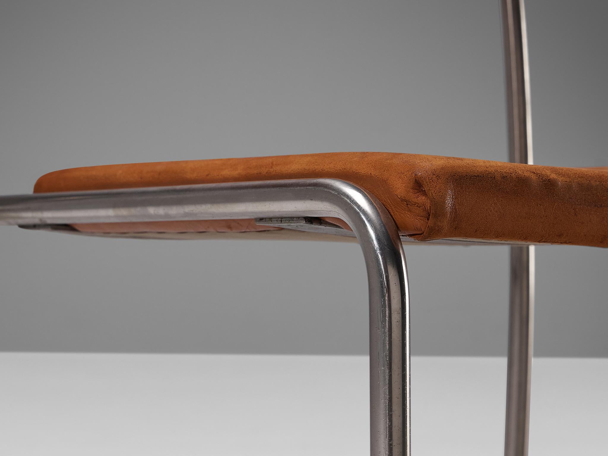 Erik Karlström Side Chair in Leather and Chromed Steel For Sale 3