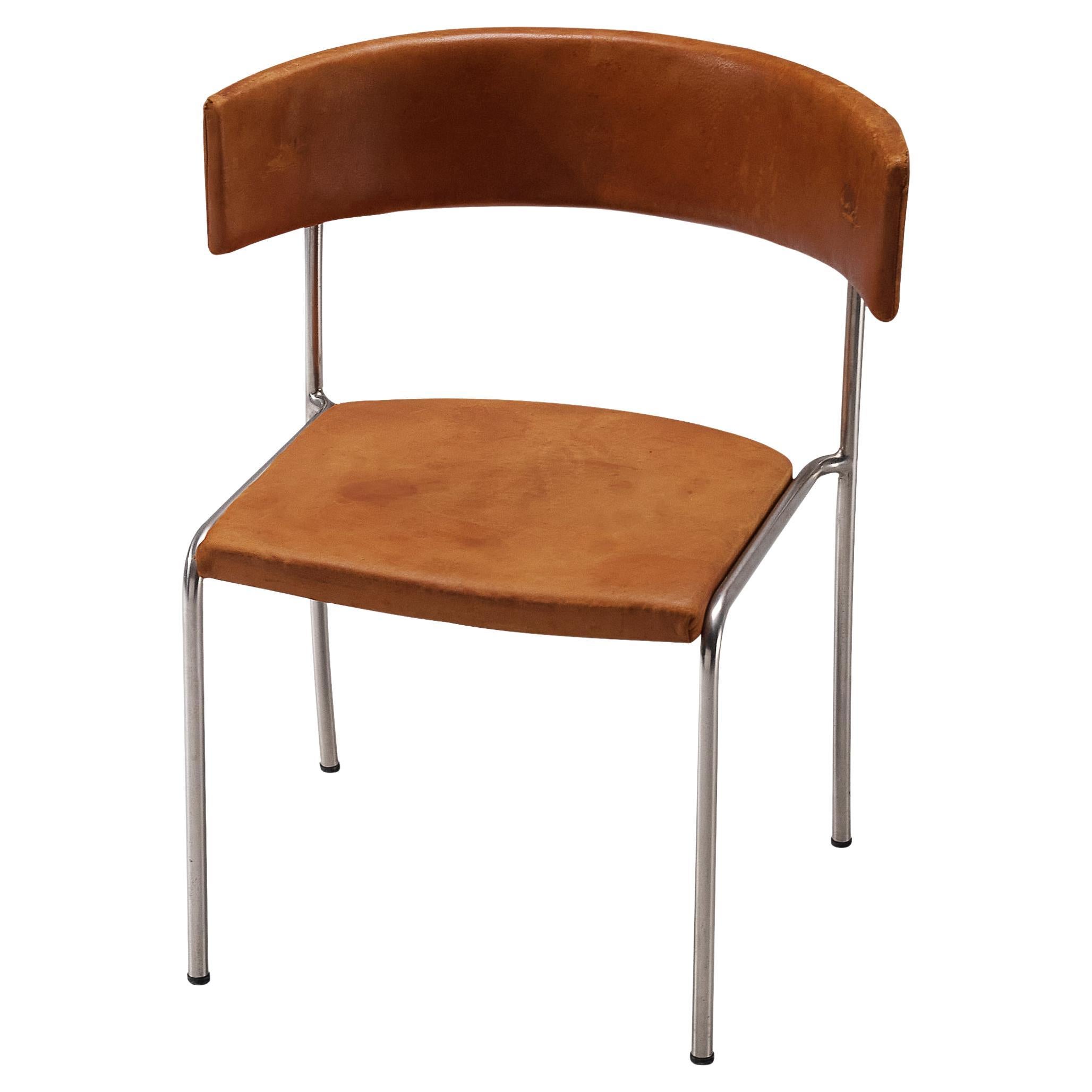 Erik Karlström Side Chair in Leather and Chromed Steel For Sale