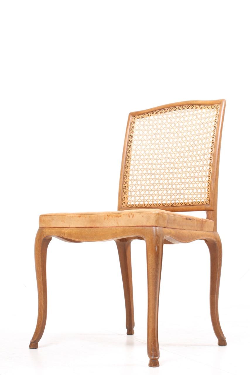Side Chair in Patinated Leather and Oak by Frits Henningsen, Danish Design 1940s 2
