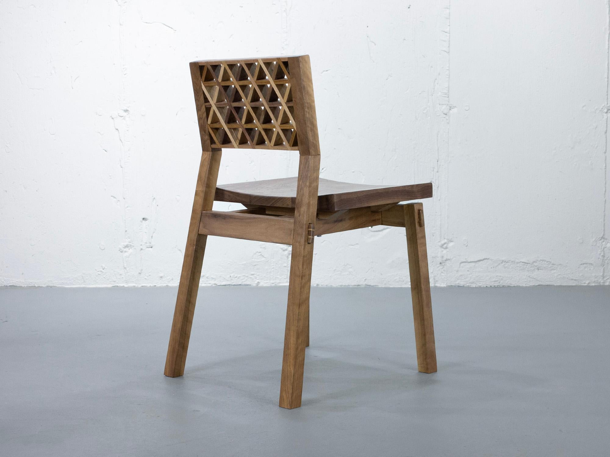 Minimalist SIDE CHAIR in solid black walnut with Japanese Kumiko patterned backrest For Sale