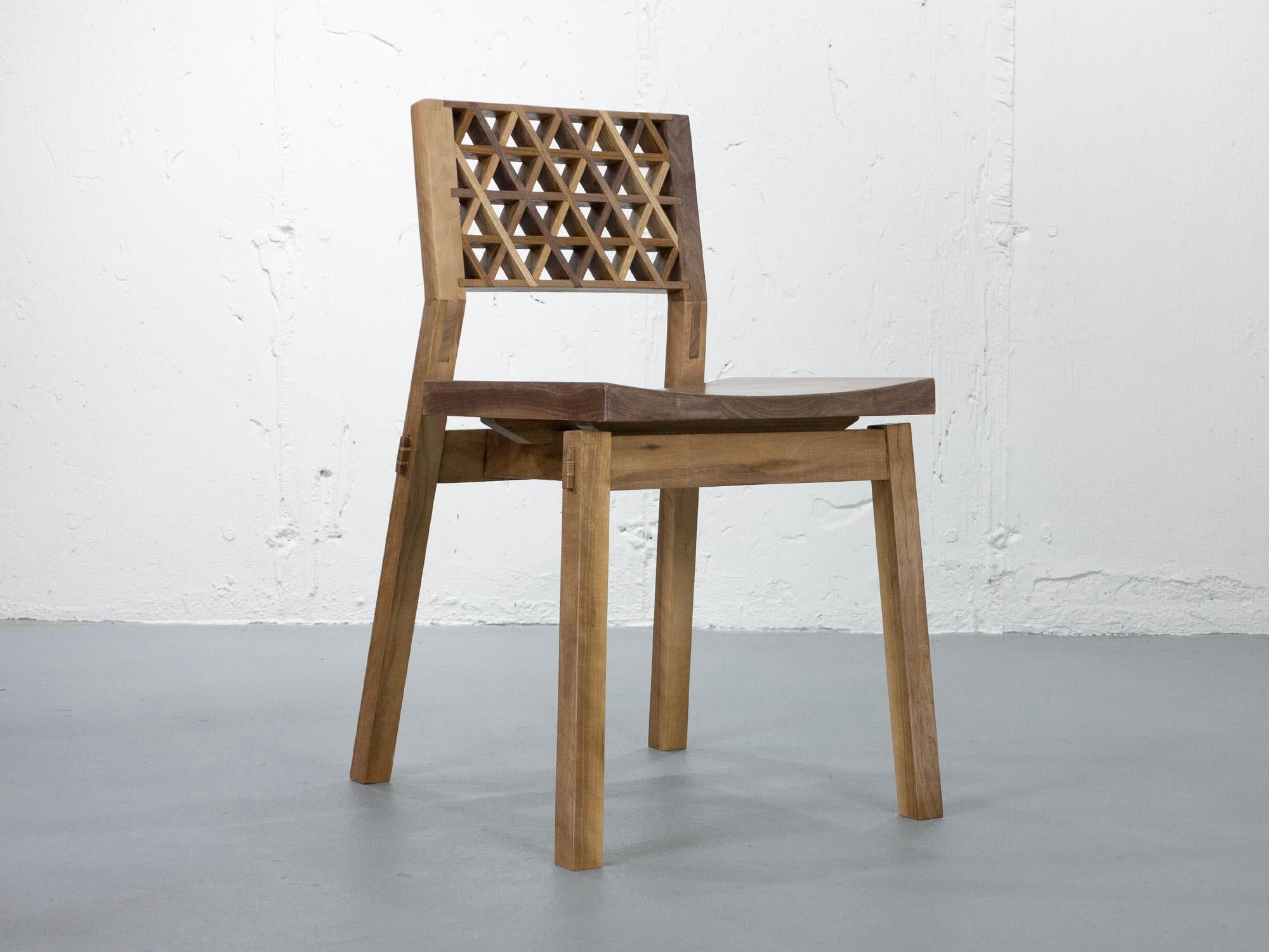 Hand-Crafted SIDE CHAIR in solid black walnut with Japanese Kumiko patterned backrest For Sale