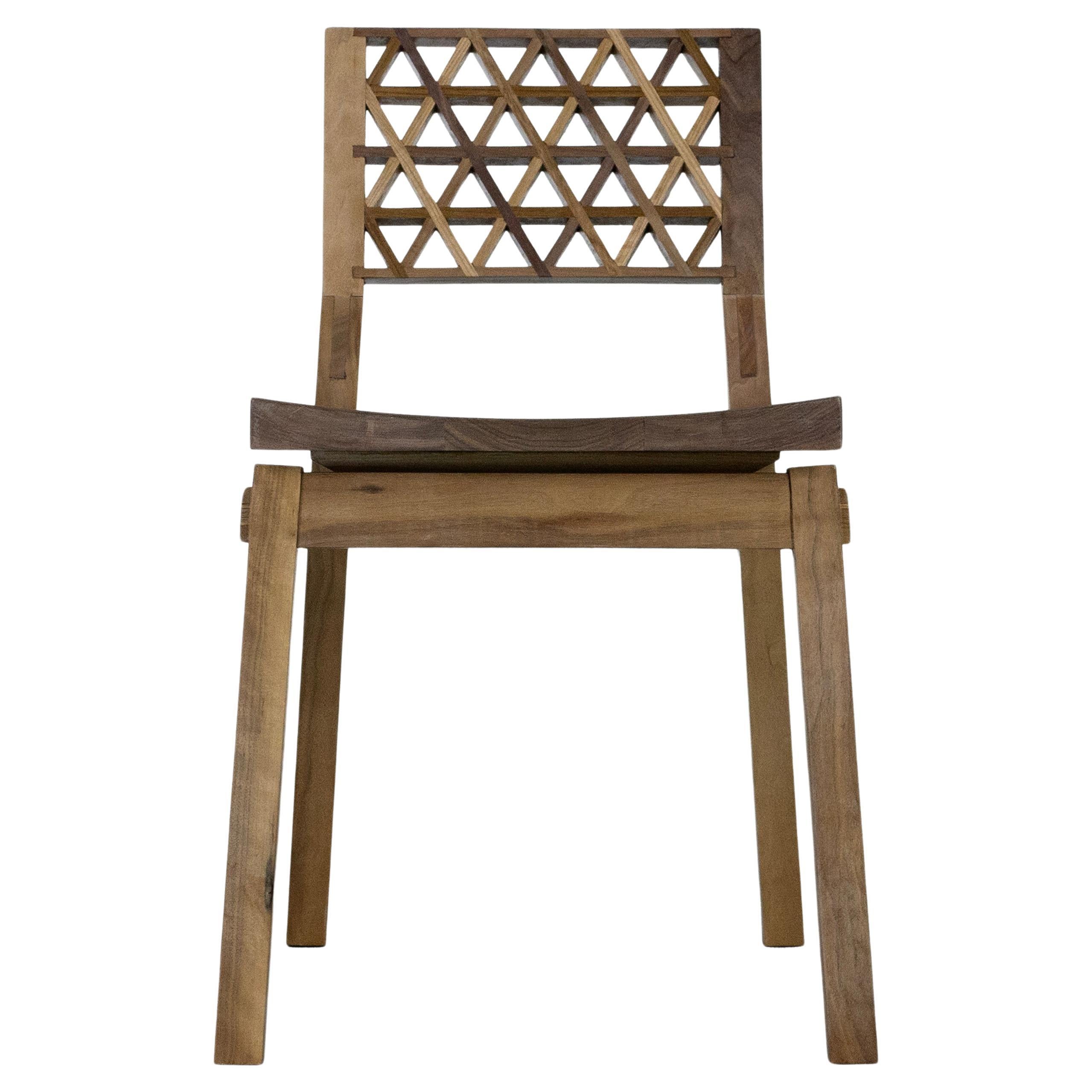 SIDE CHAIR in solid black walnut with Japanese Kumiko patterned backrest For Sale