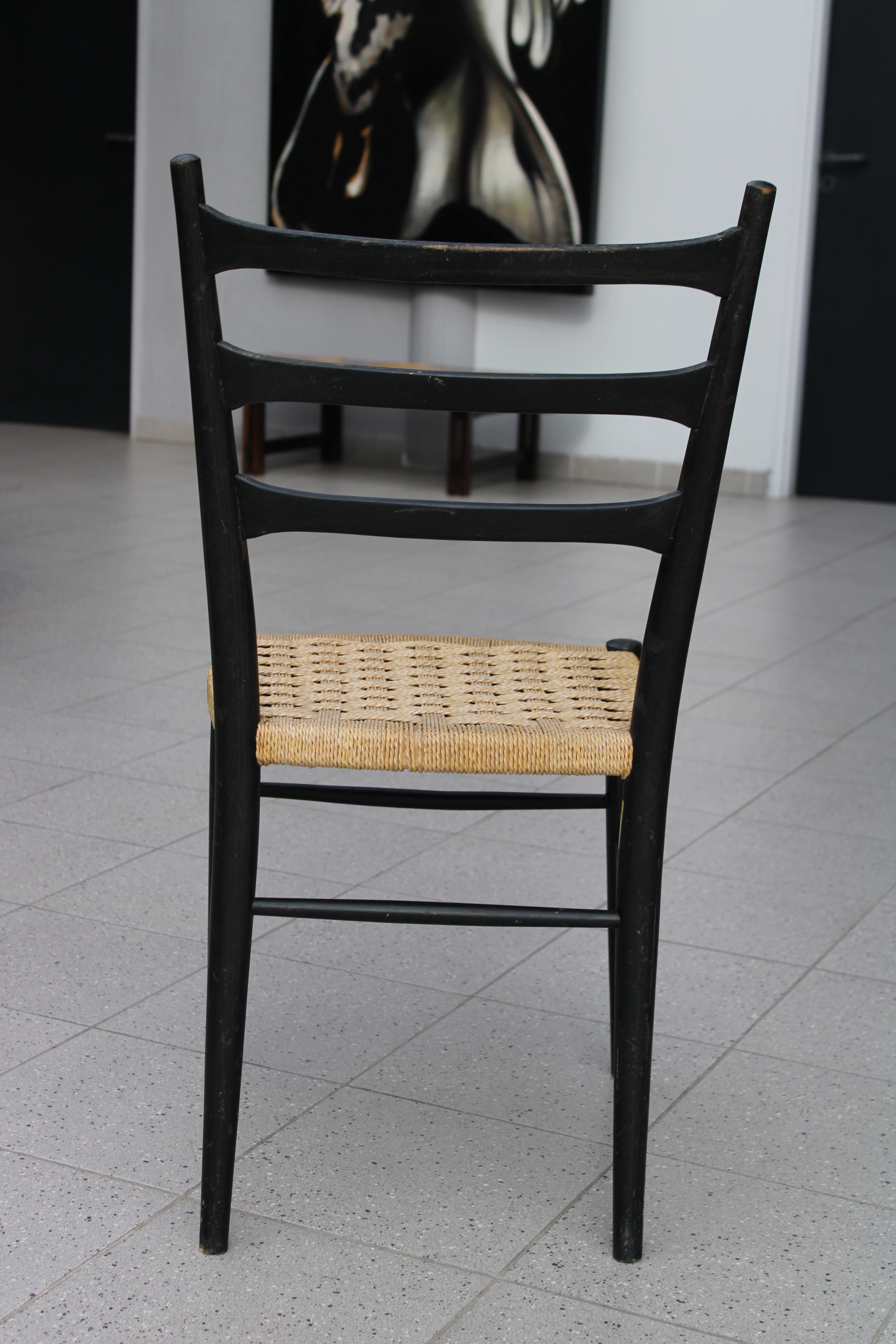 Sid chair black wood and rope in the style Gio Ponti. Good condition.