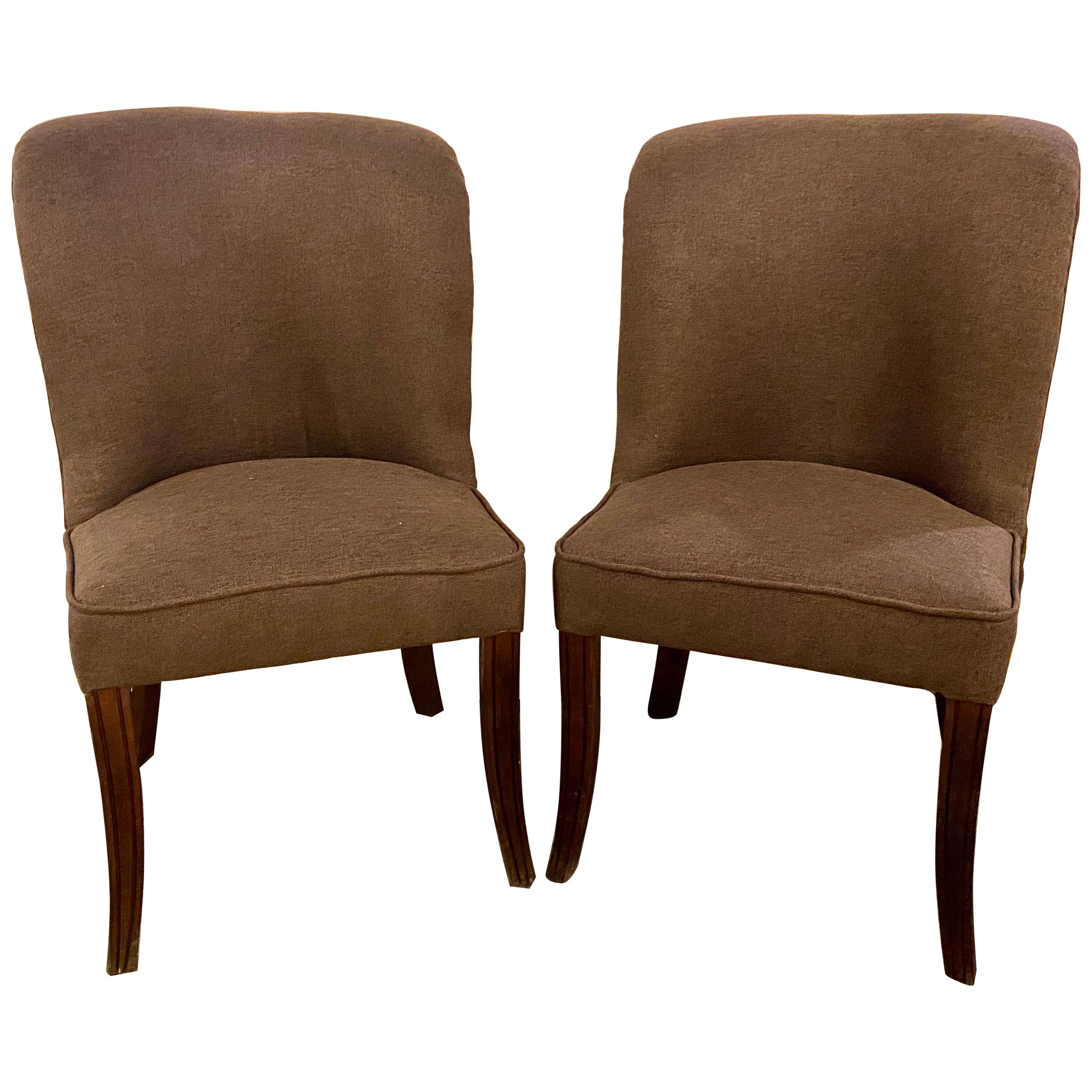 Karl Springer Style MCM side Gray Chairs, a Pair